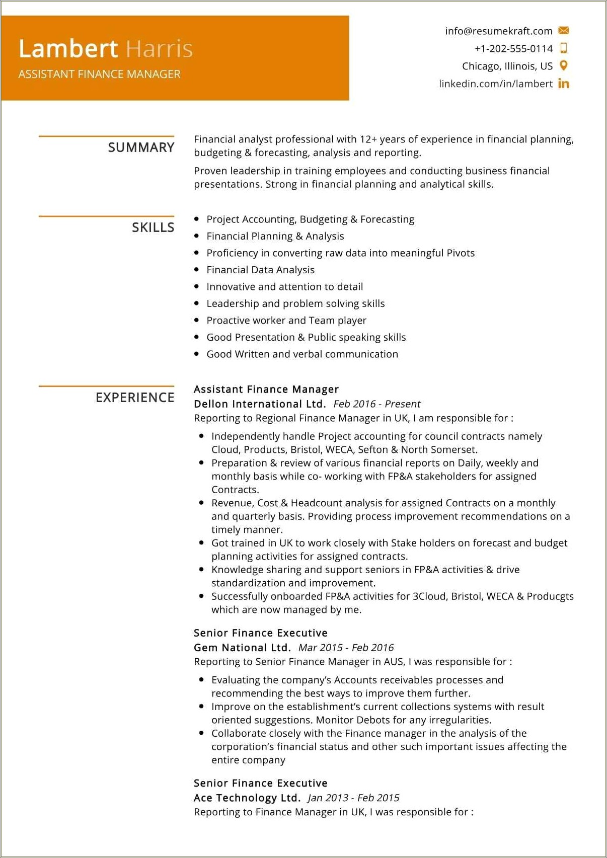 Sample Resume For Experienced Finance Executive
