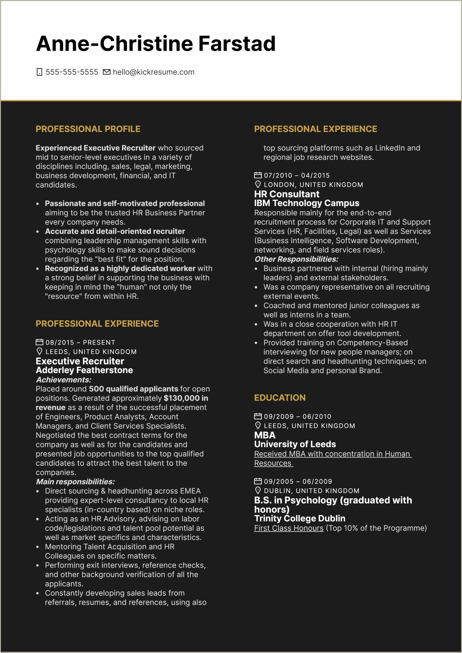 Sample Resume For Experienced Hr Executive