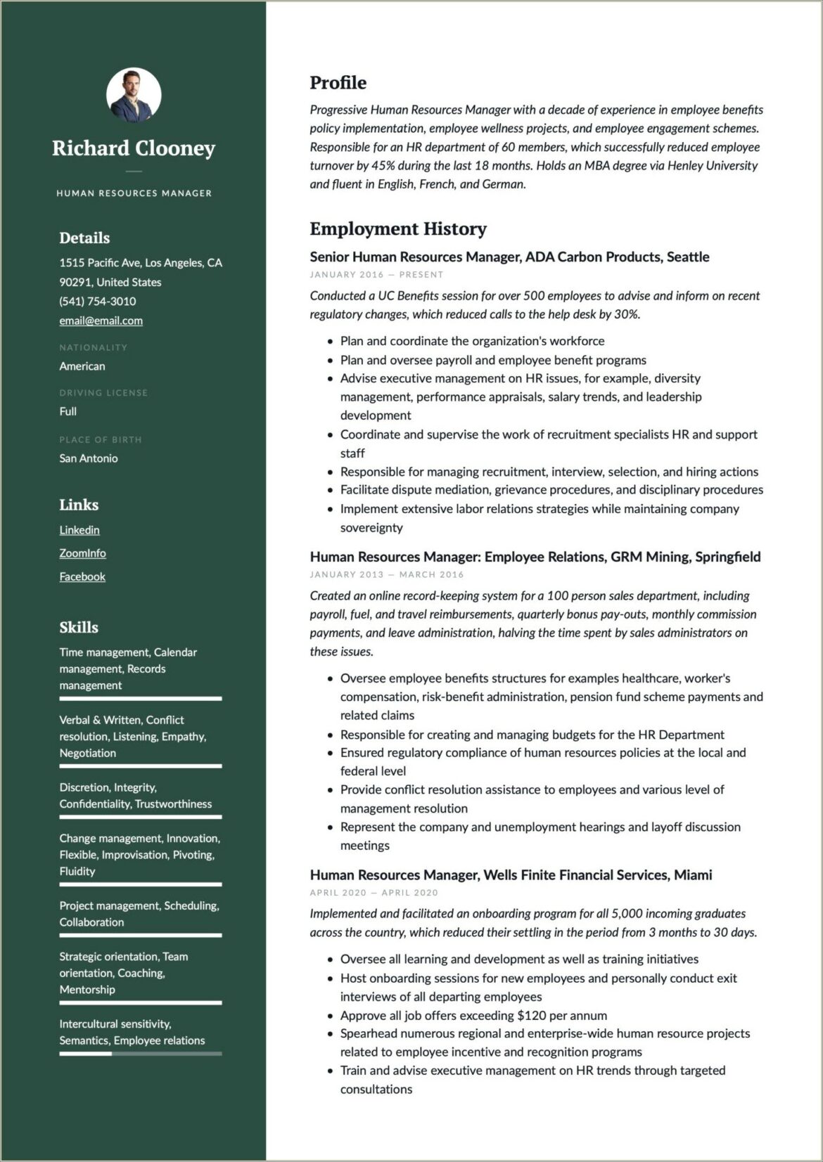 Sample Resume For Experienced Hr Manager