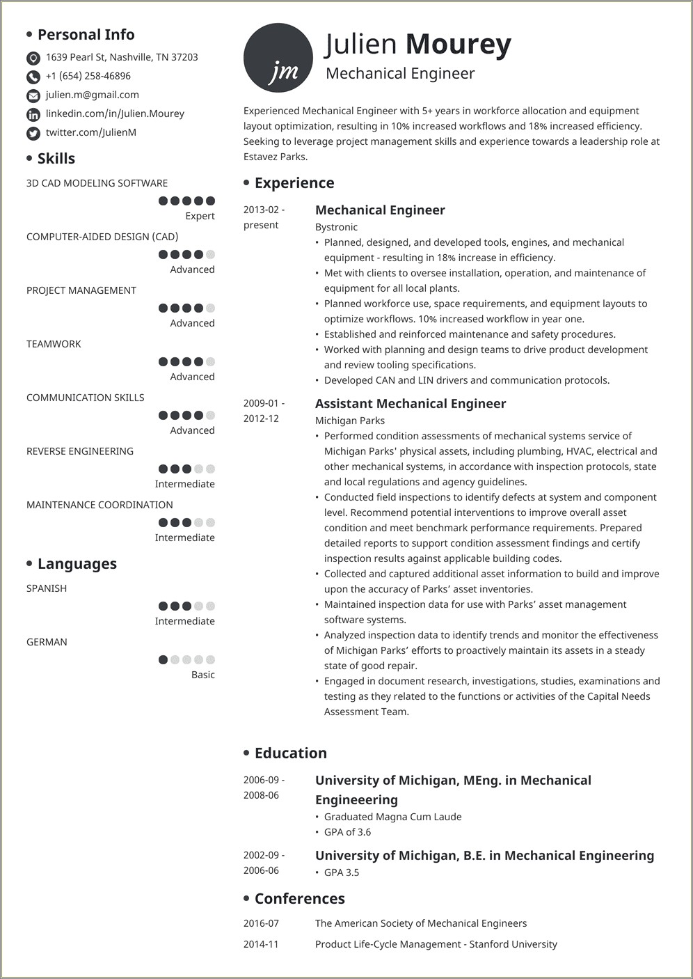 Sample Resume For Experienced Mechanical Engineer Free Download