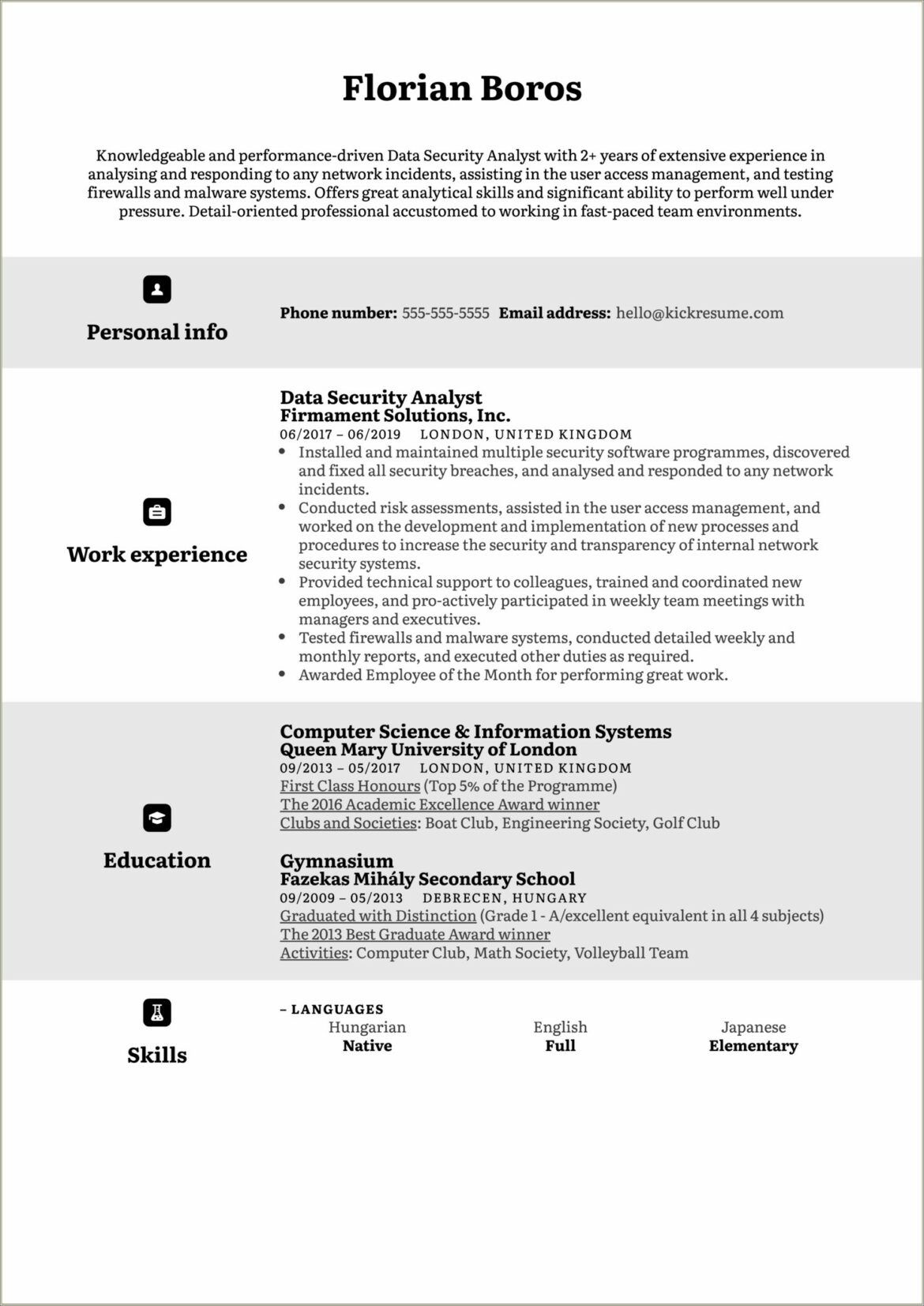 Sample Resume For Experienced Security Analyst