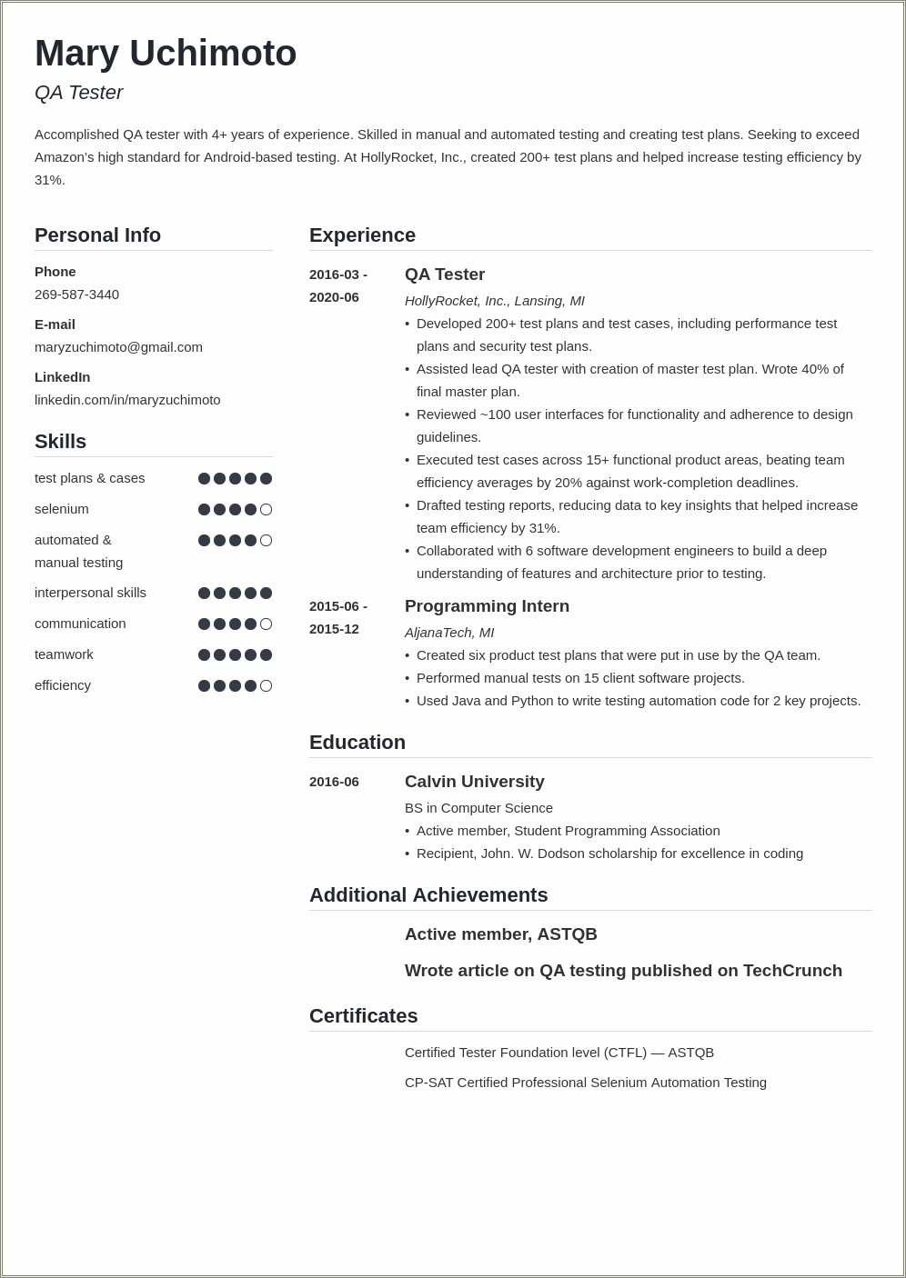 Sample Resume For Experienced Test Engineer Pdf