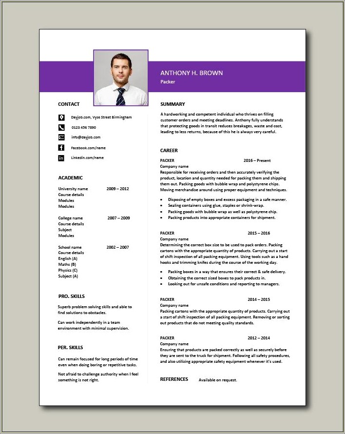 Sample Resume For Factory Worker In Canada