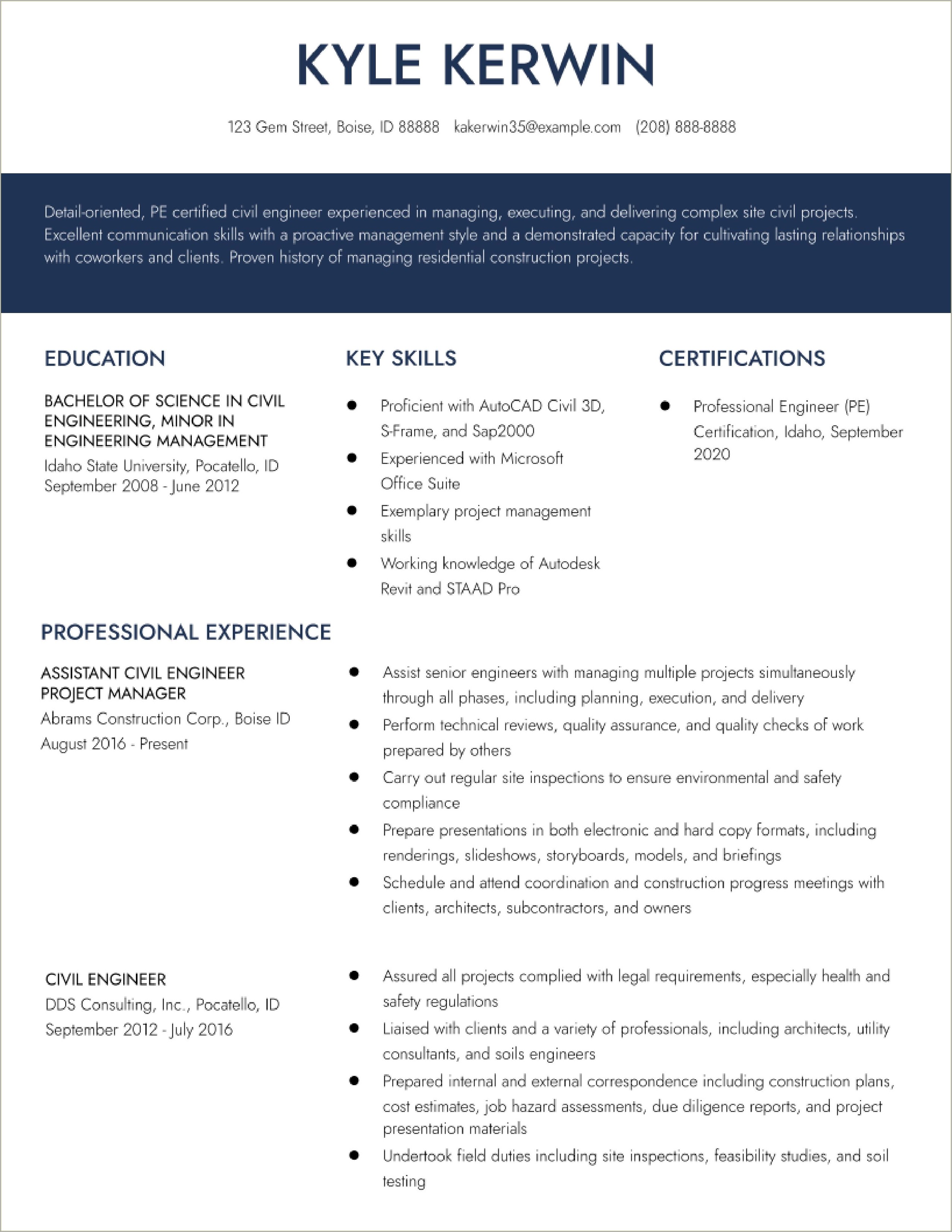 Sample Resume For Field Material Testing Civil Technician