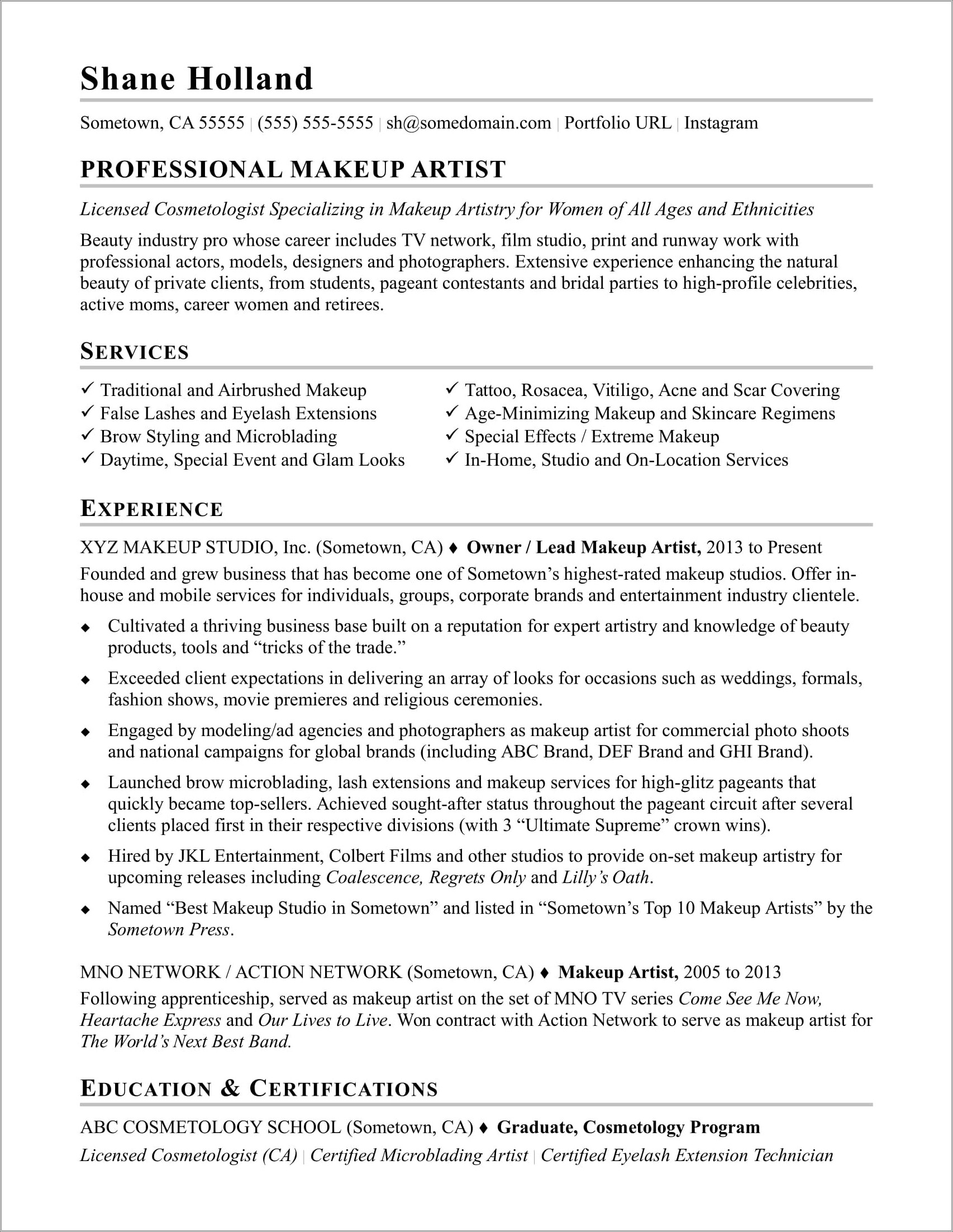 Sample Resume For Film And Entertainment Industry