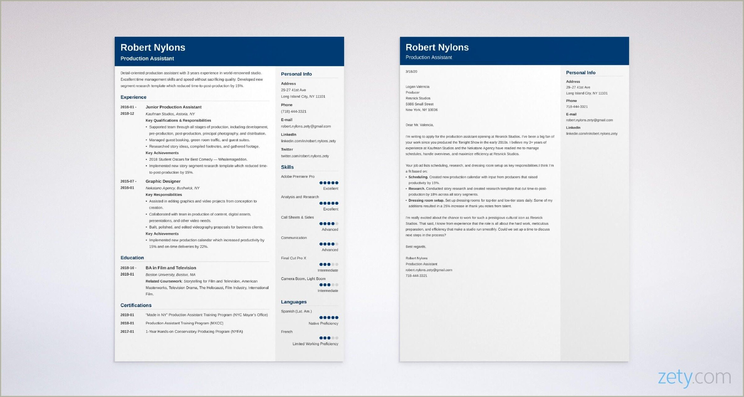 Sample Resume For Film Production Assistant