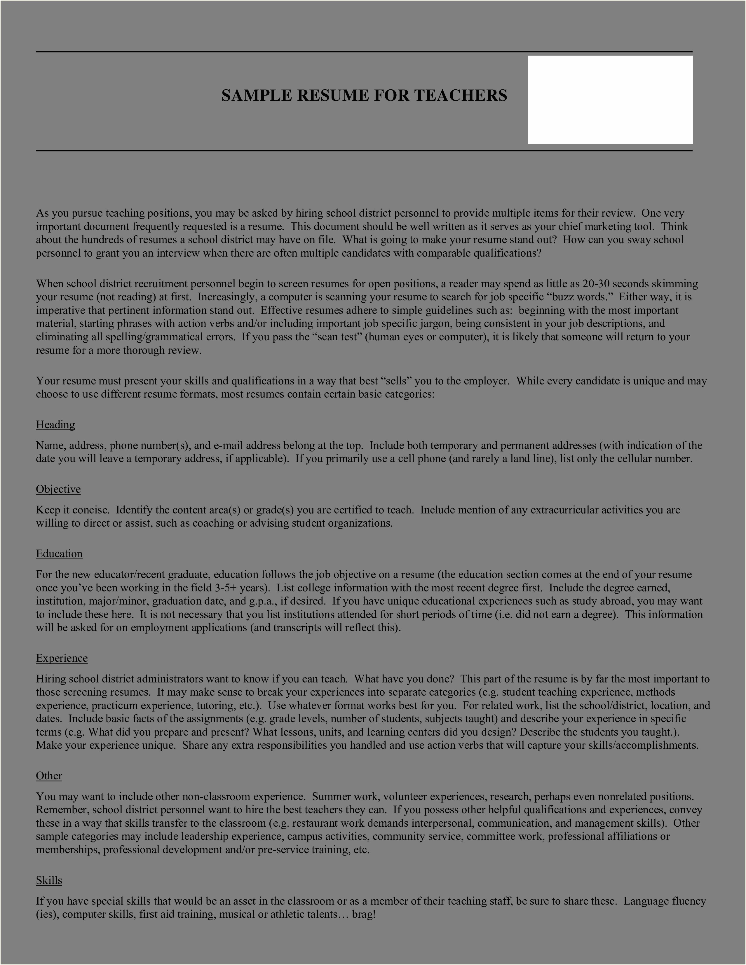 Sample Resume For First Teaching Job