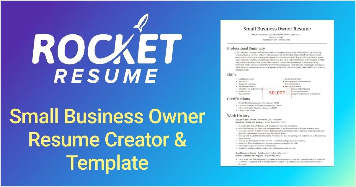 Sample Resume For Former Small Business Owner