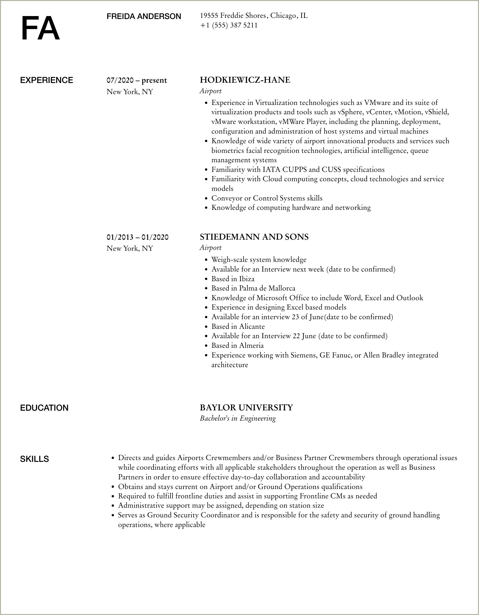 Sample Resume For Fresh Graduate Flight Attendant