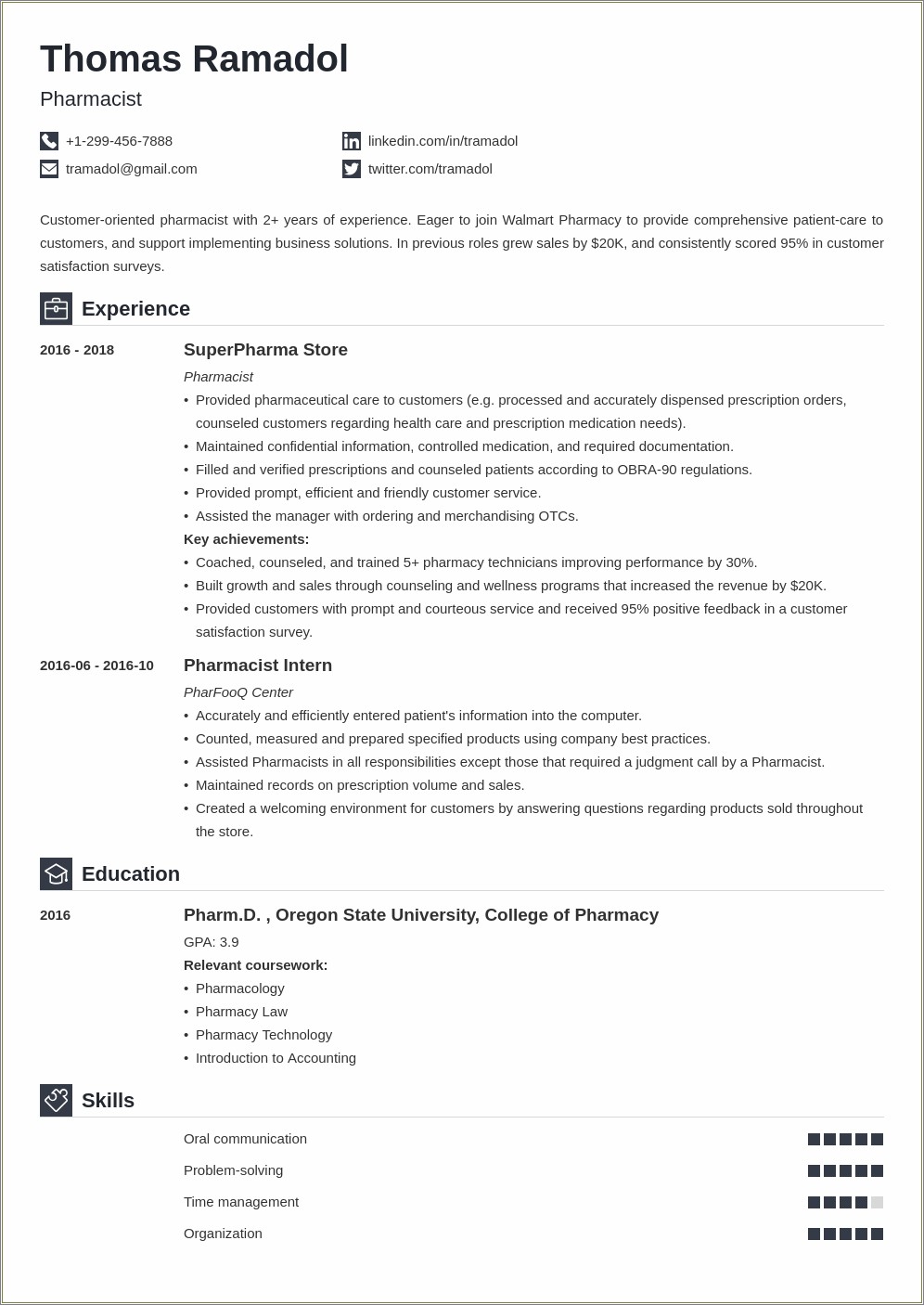 Sample Resume For Fresh Graduate Pharmacist