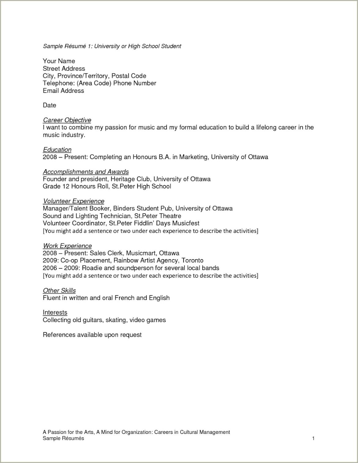 Sample Resume For Fresh High School Graduates