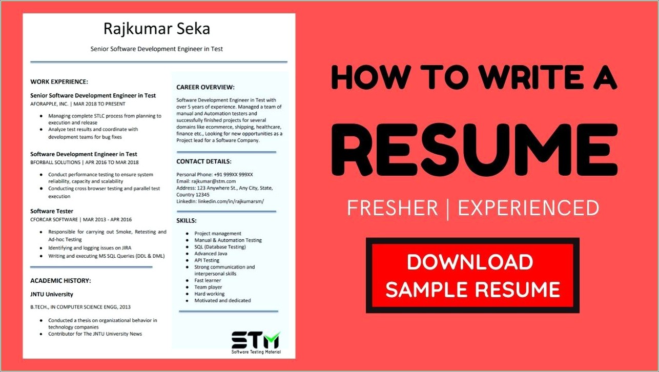 Sample Resume For Fresher Manual Testing