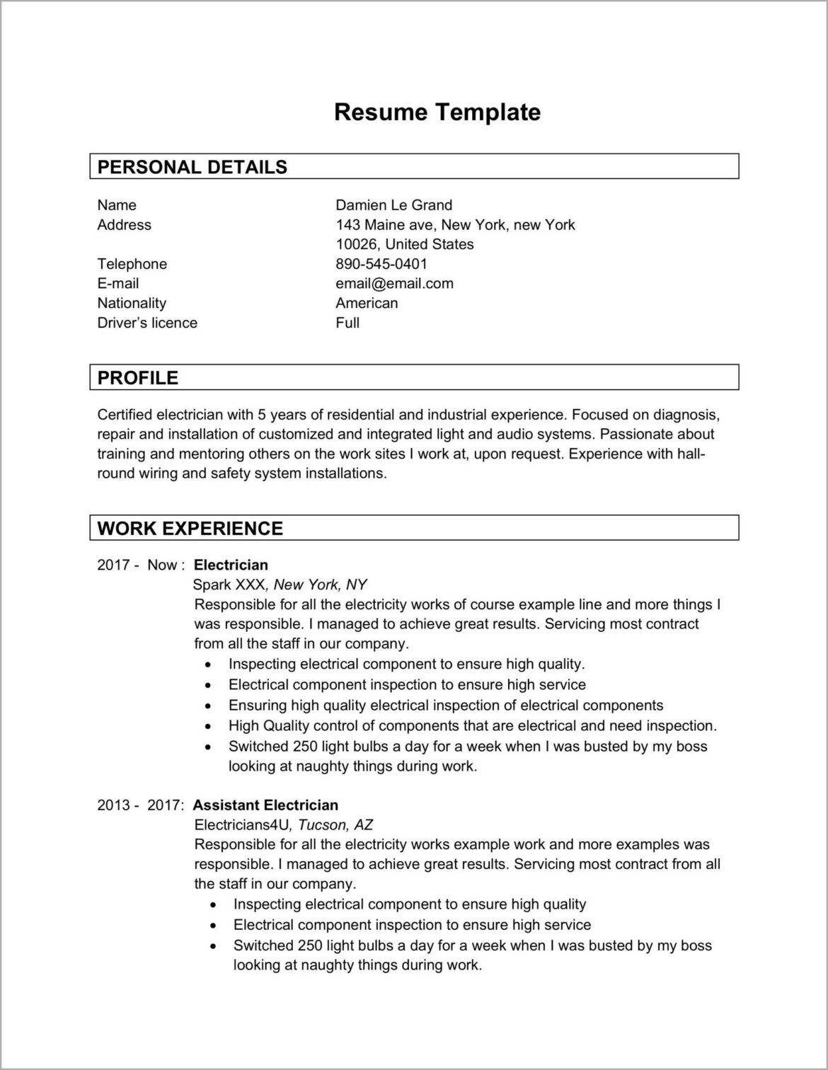 Sample Resume For Freshers Word Document