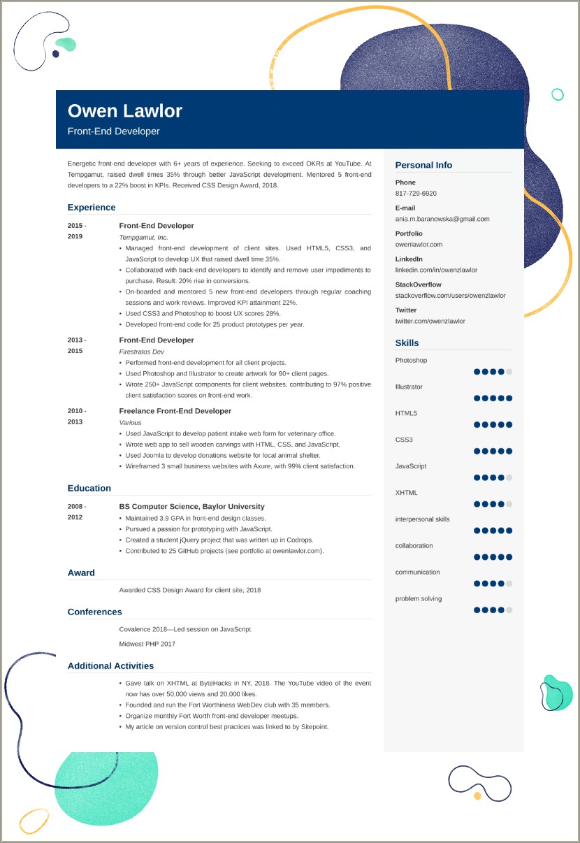 Sample Resume For Front End Developer