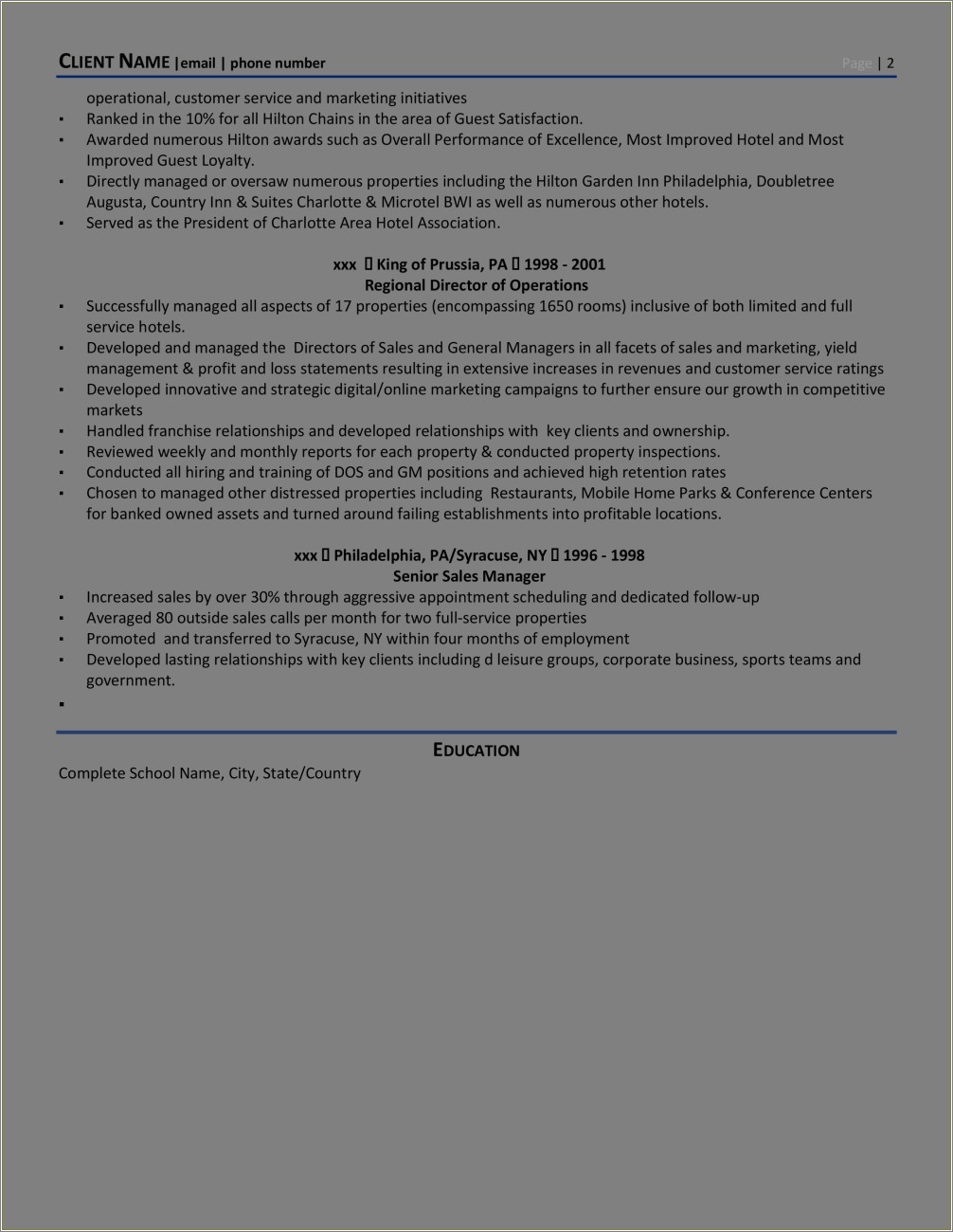 Sample Resume For Front Office In Hotel