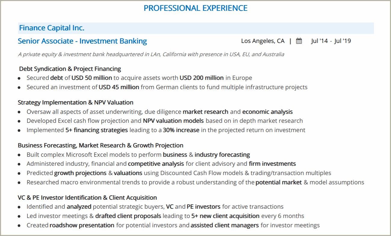 Sample Resume For Fund Of Fund Investor