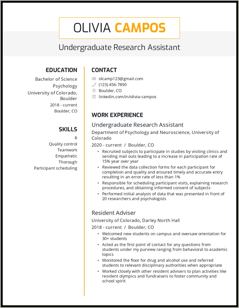 Sample Resume For Graduate Research Assistant