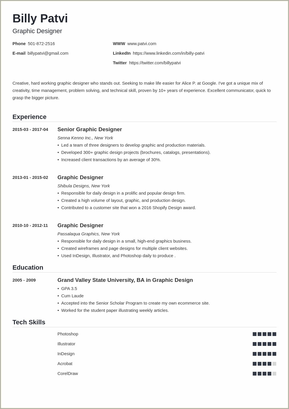 Sample Resume For Graphic Design With No Experience