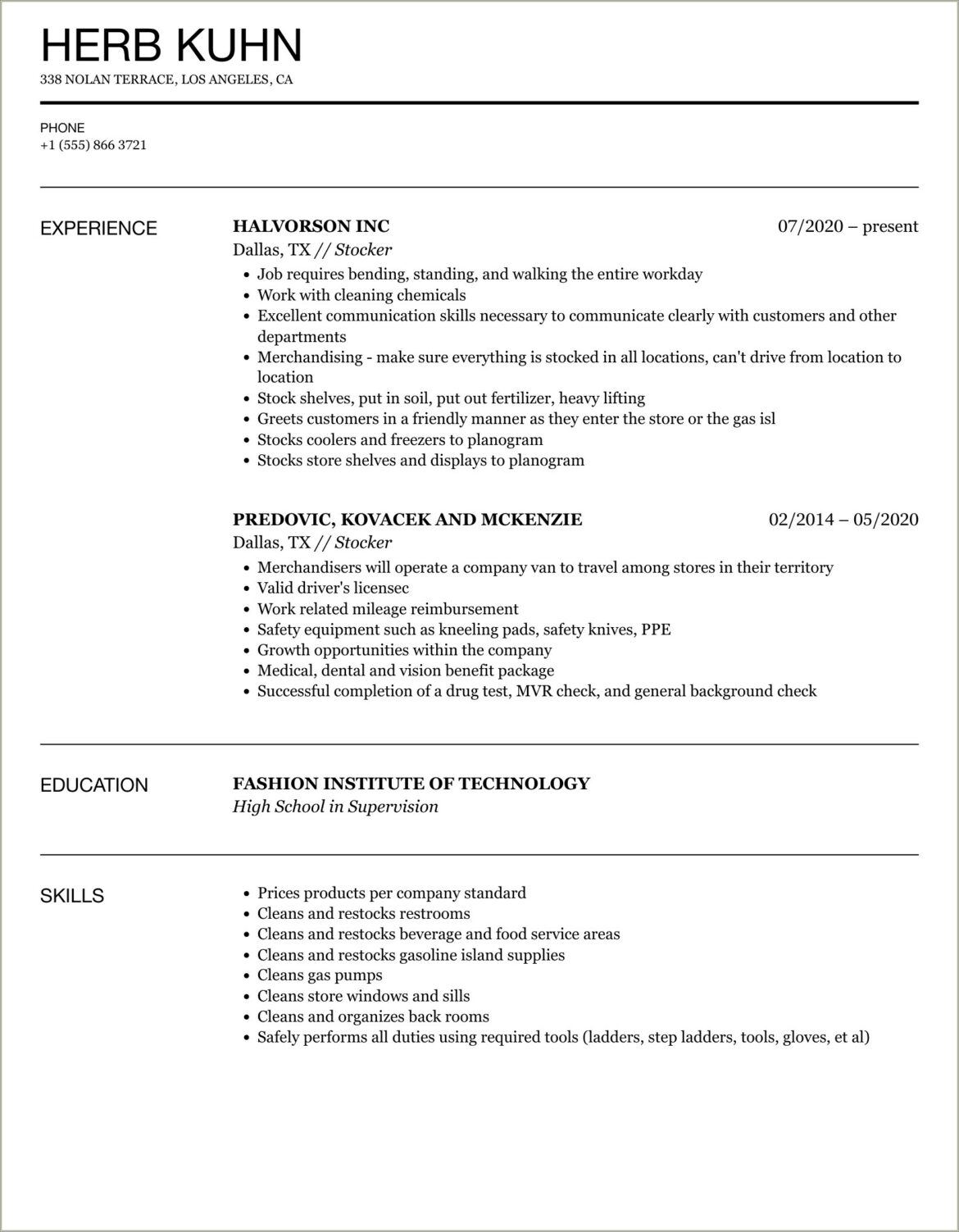 Sample Resume For Grocery Store Bagger