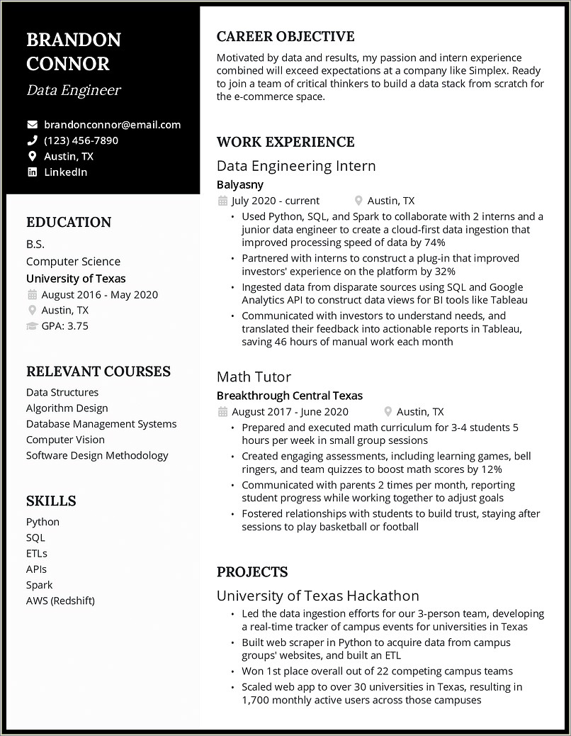 Sample Resume For Hadoop Developer Entry Level Position