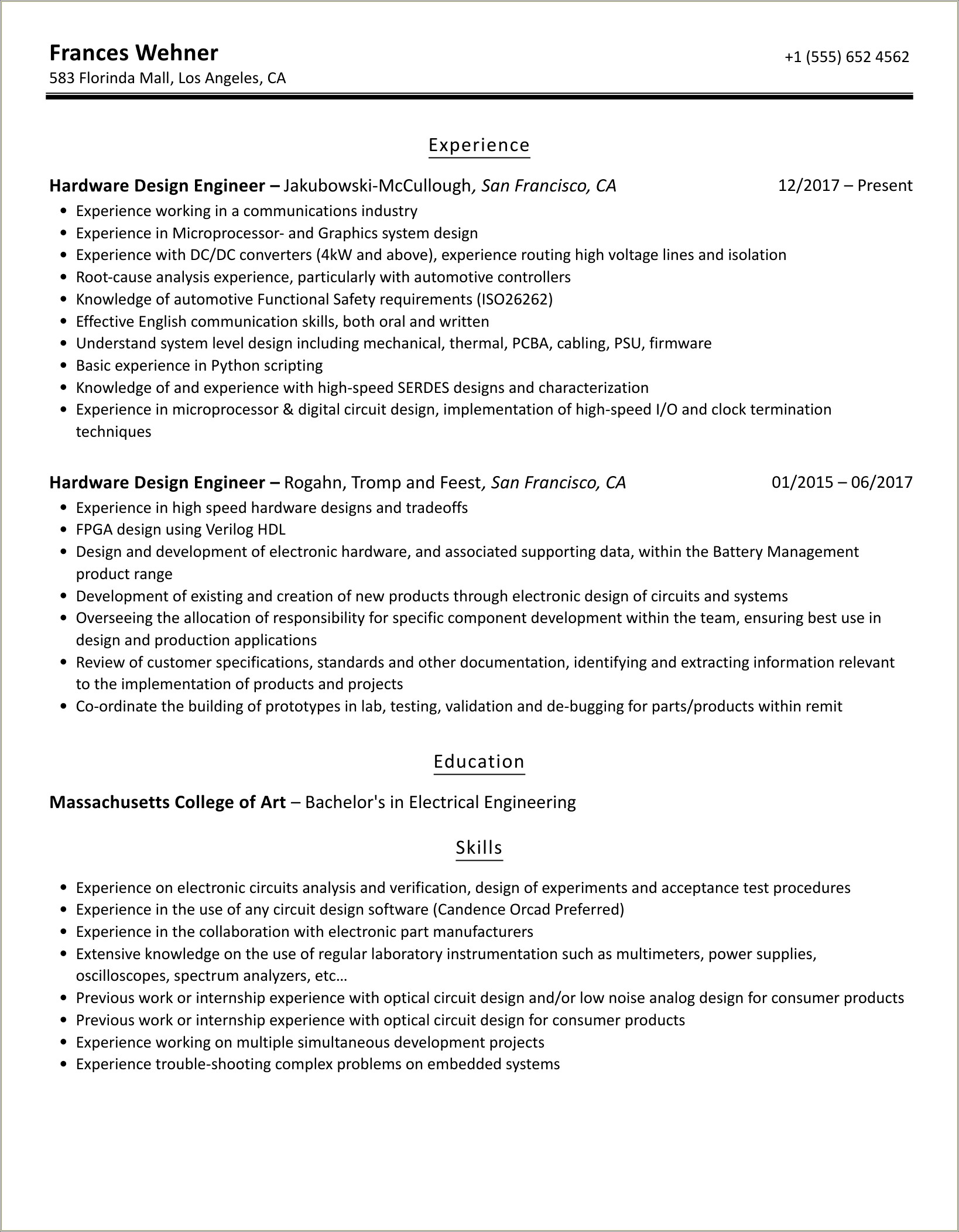 Sample Resume For Hardware And Networking For Fresher