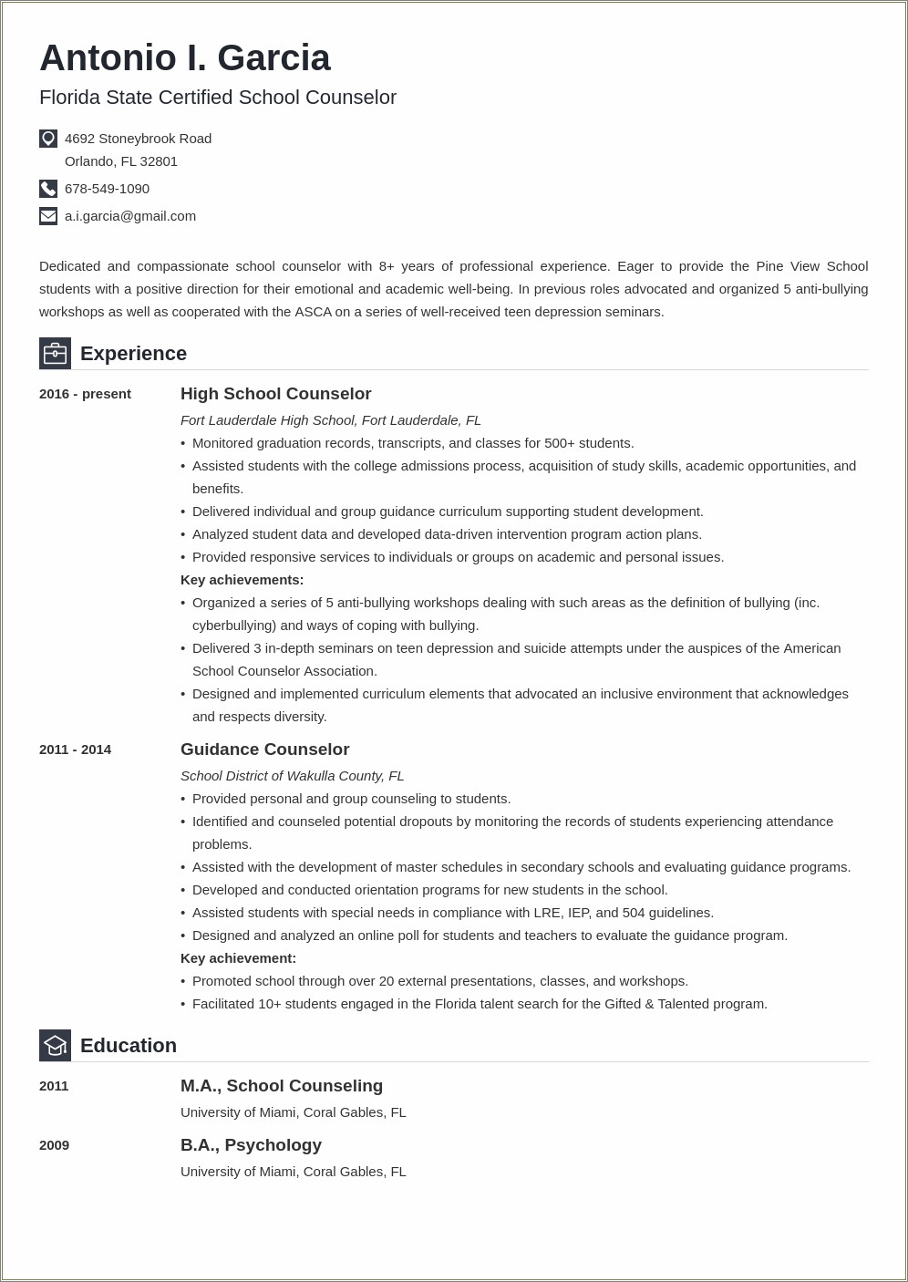 Sample Resume For High School Education Consultant