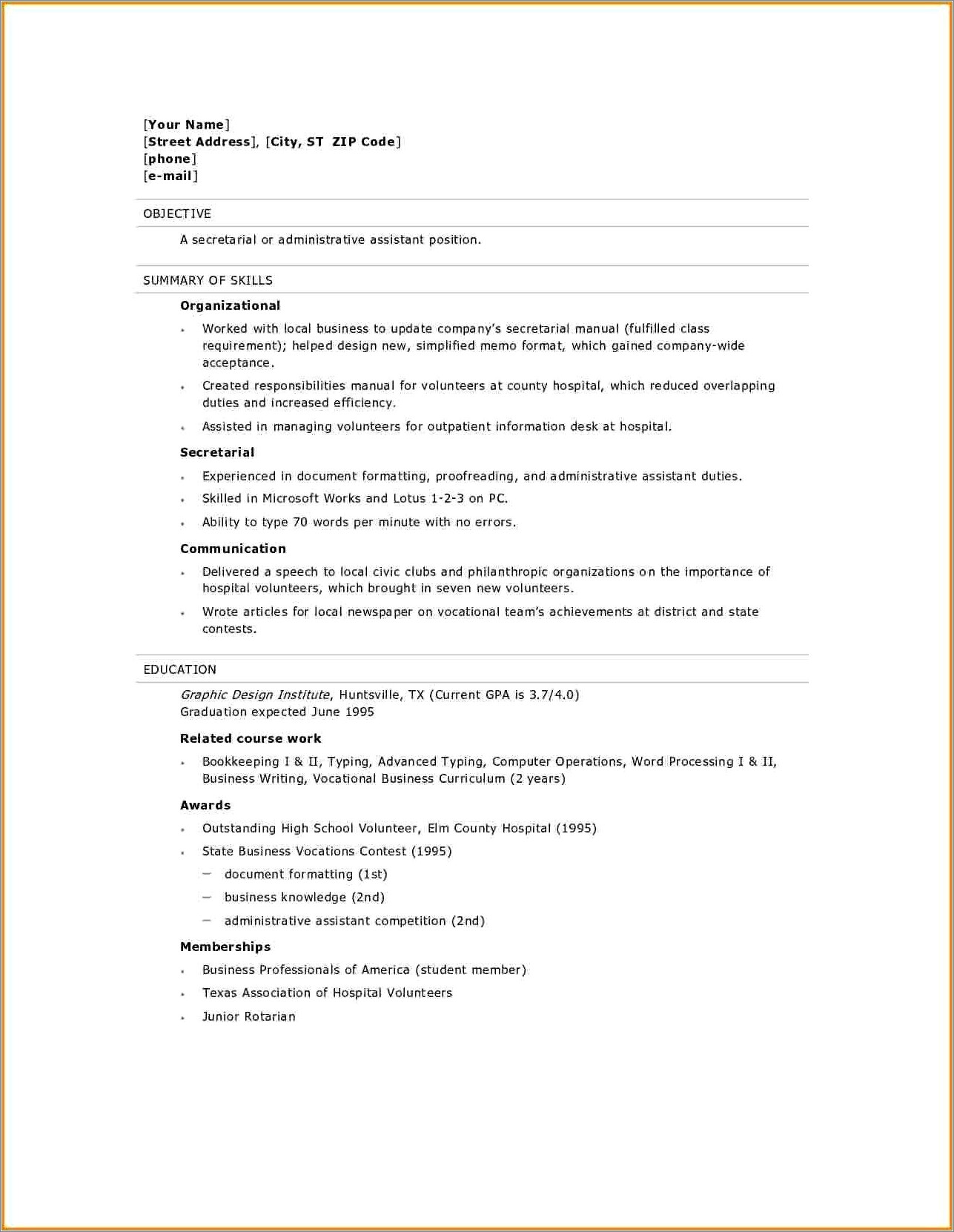 Sample Resume For High School Graduate Without Experience