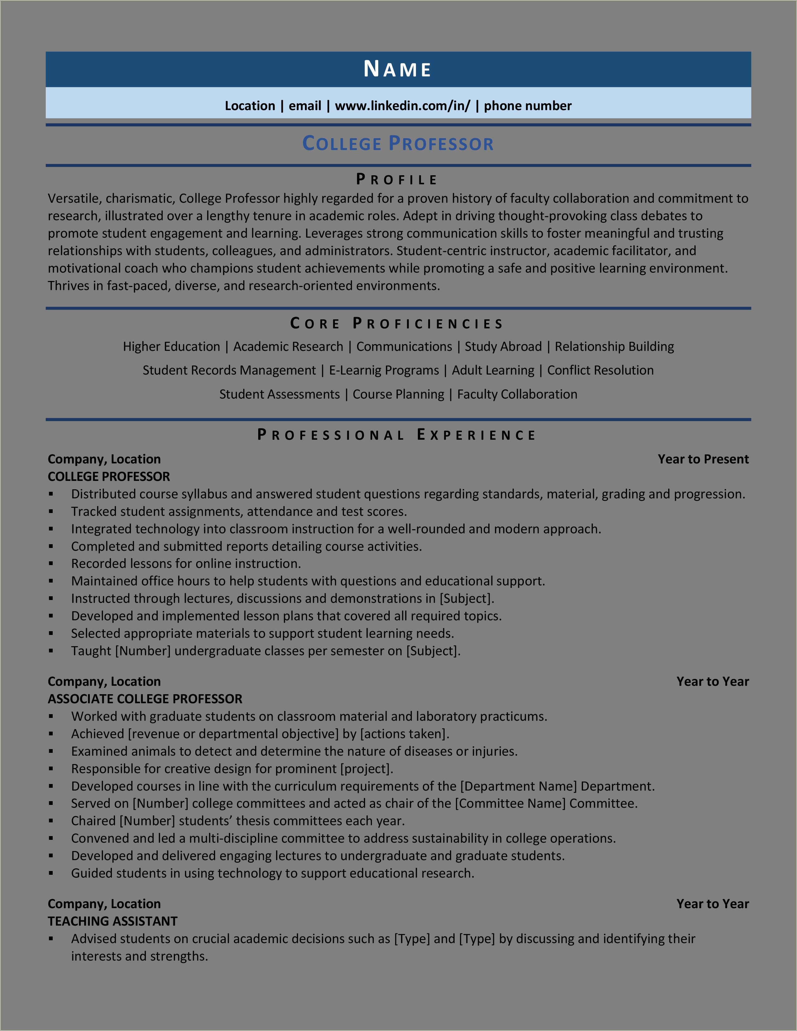 Sample Resume For Higher Education Position