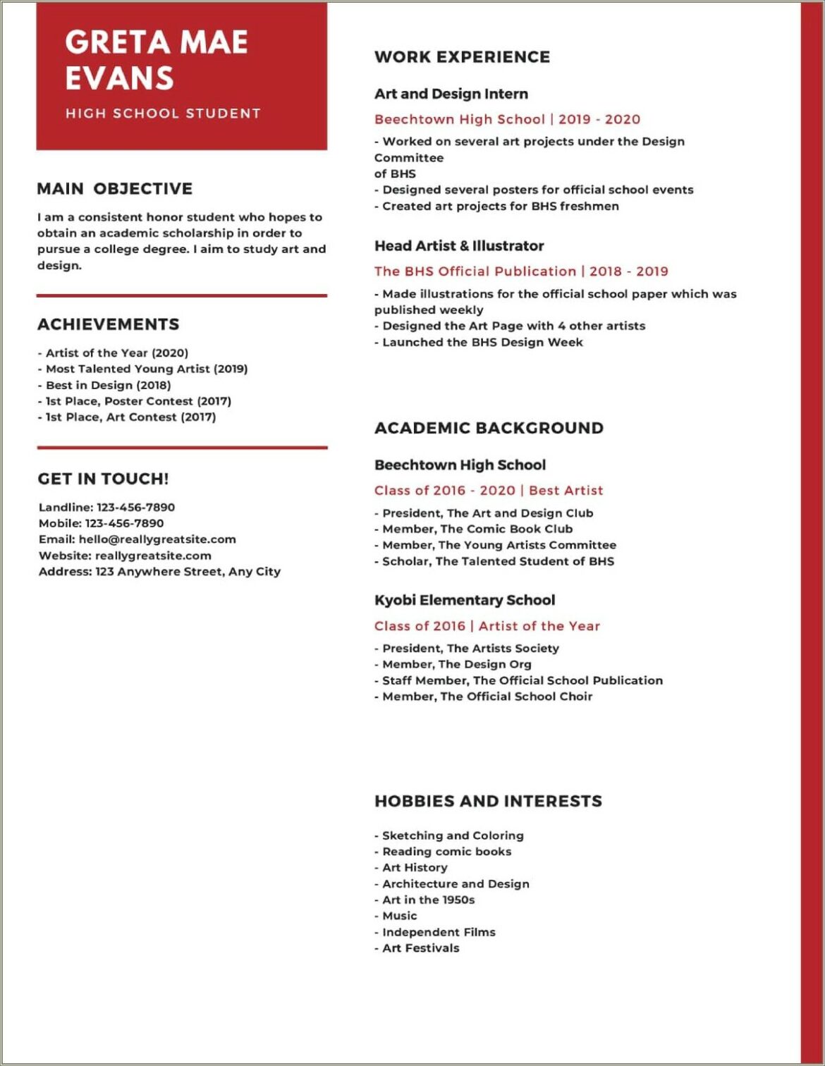 Sample Resume For Highschool Students Pdf