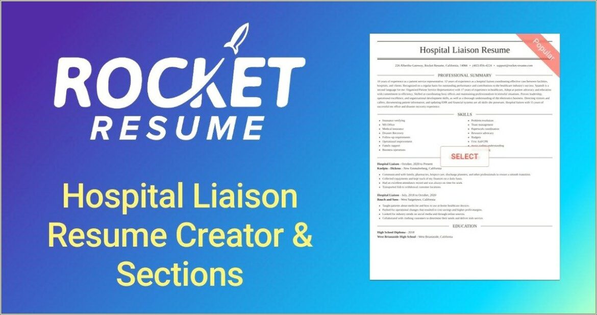 Sample Resume For Hospital Liaison Position