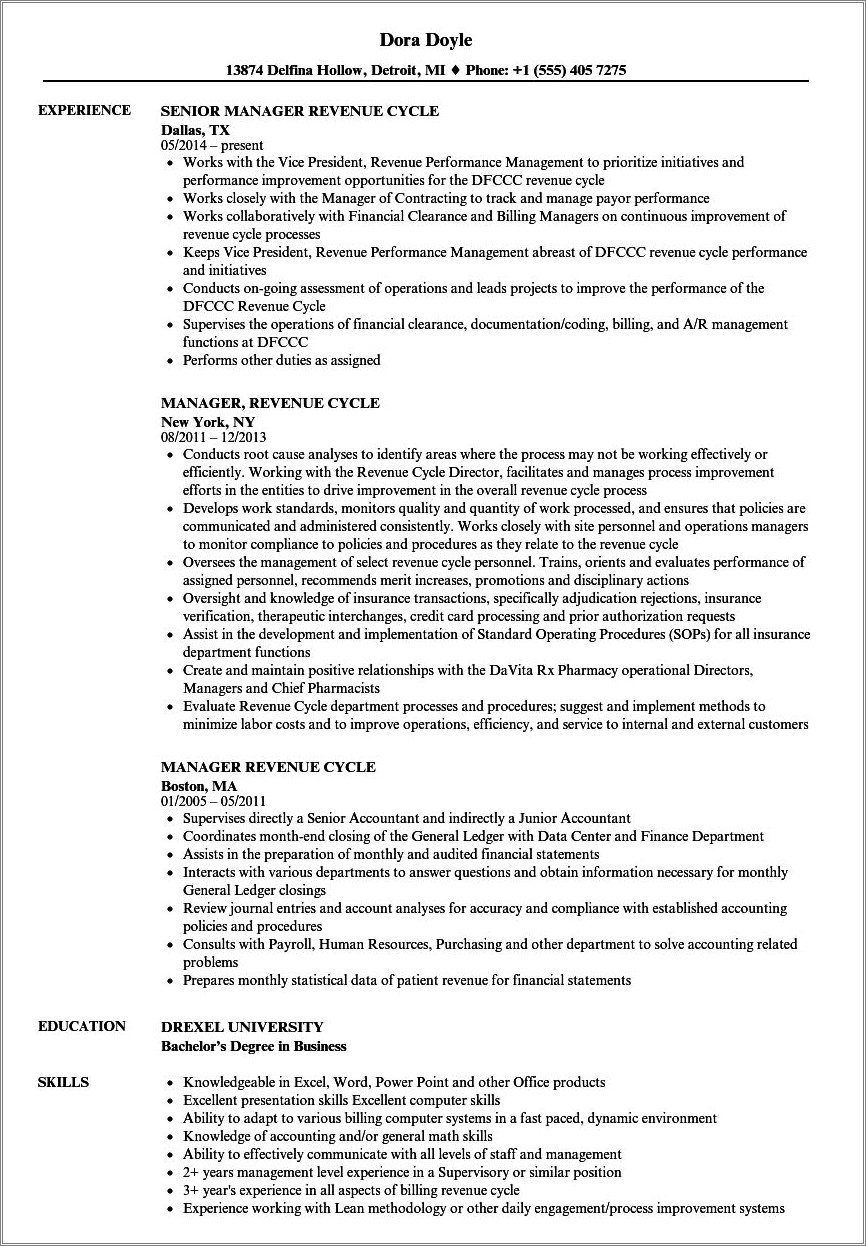 Sample Resume For Hospital Revenue Cycle Director