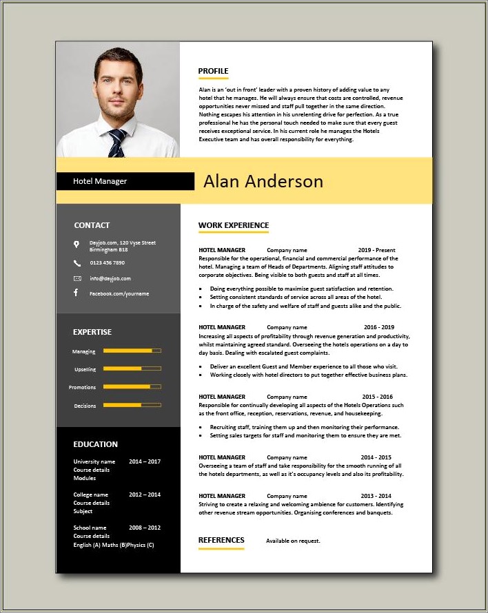 Sample Resume For Hotel Assistant Manager