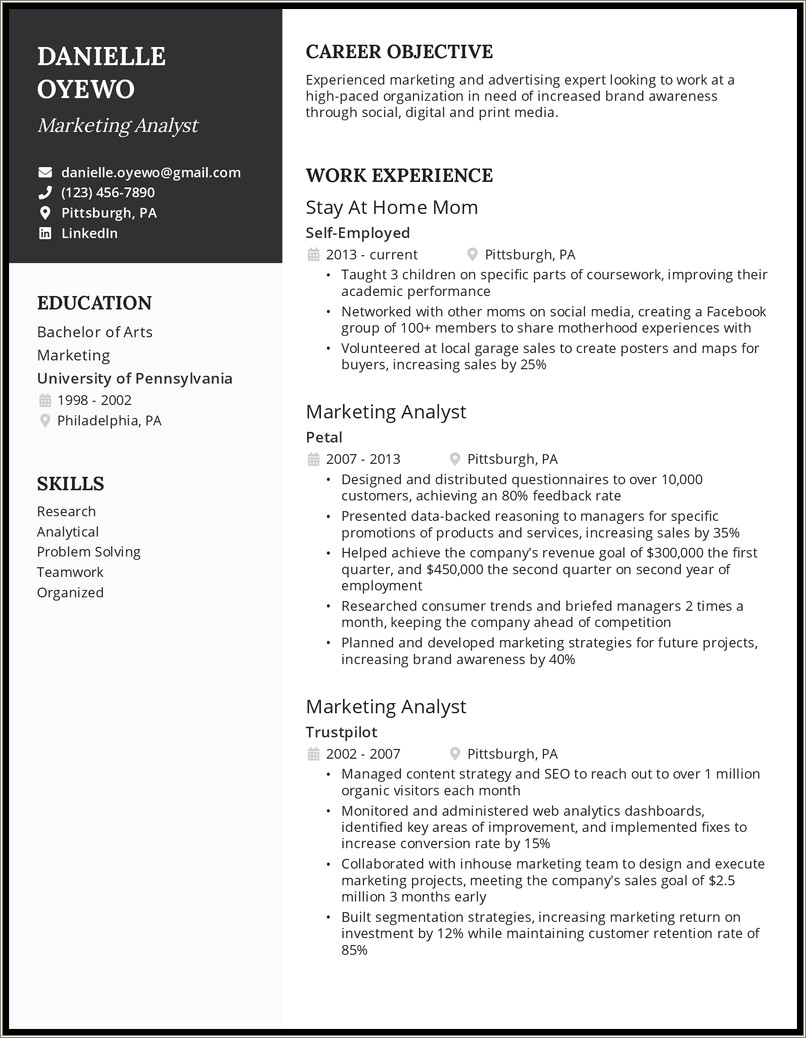 Sample Resume For Housewife With No Work Experience