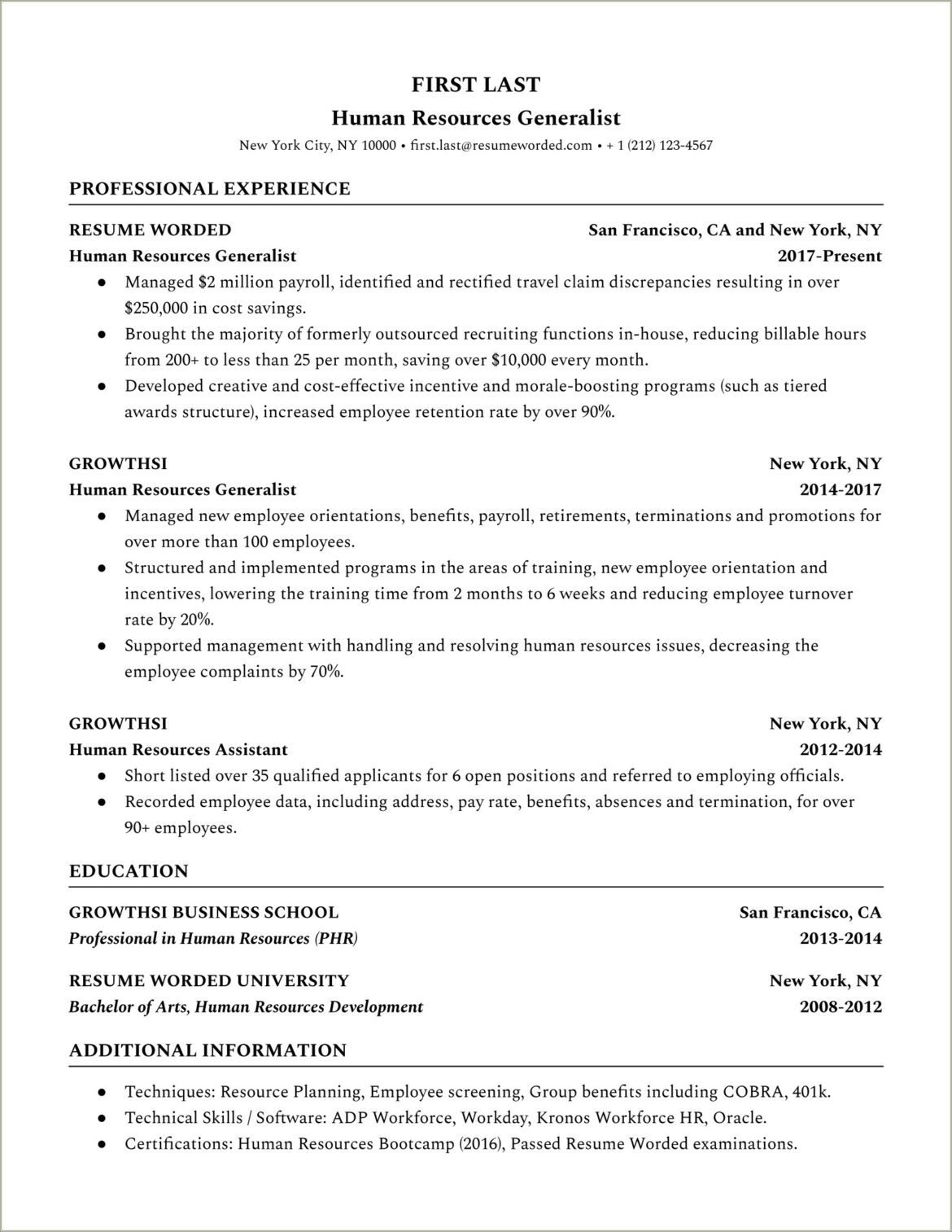 Sample Resume For Hr Generalist Livecareer