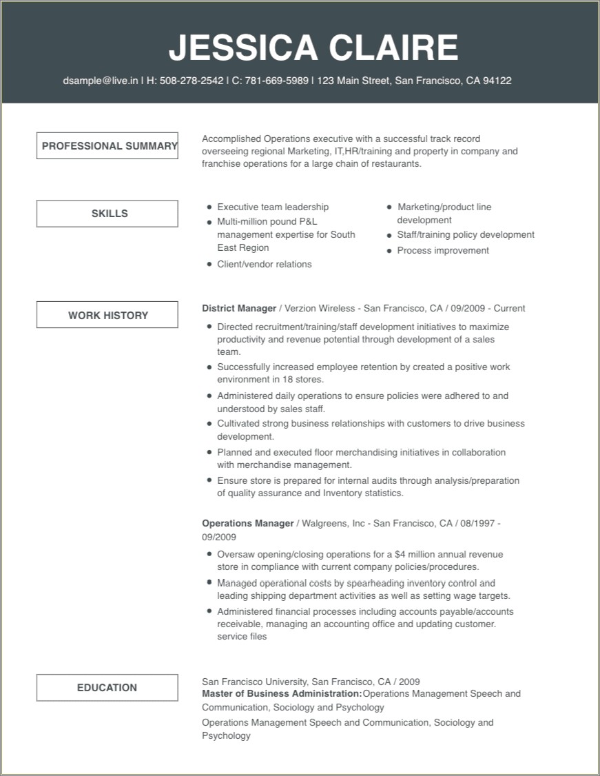 Sample Resume For Hr Operations Executive