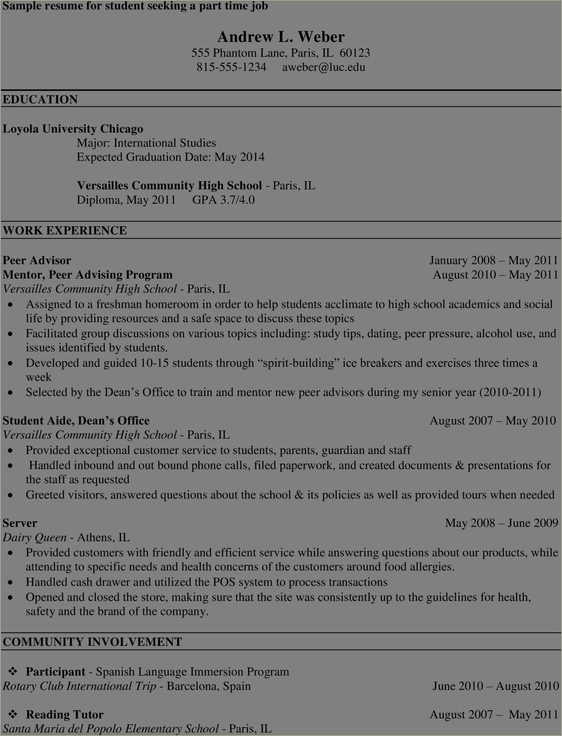 Sample Resume For Immersion Senior High School
