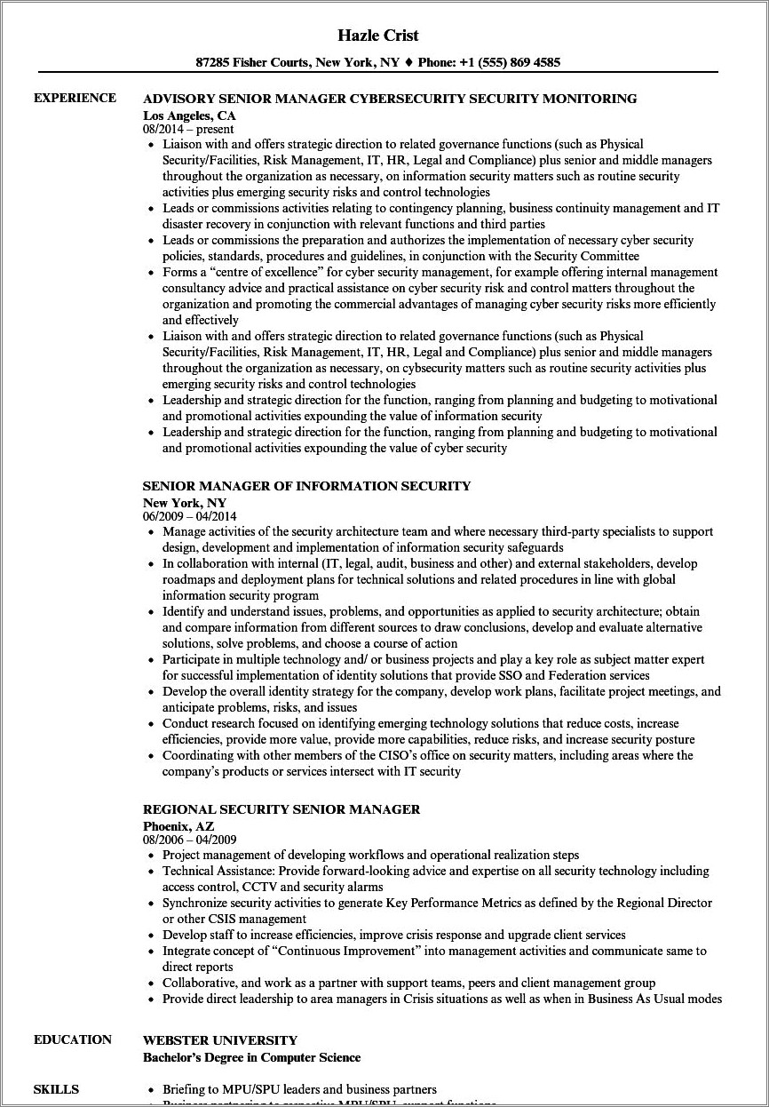 Sample Resume For Information Security Manager