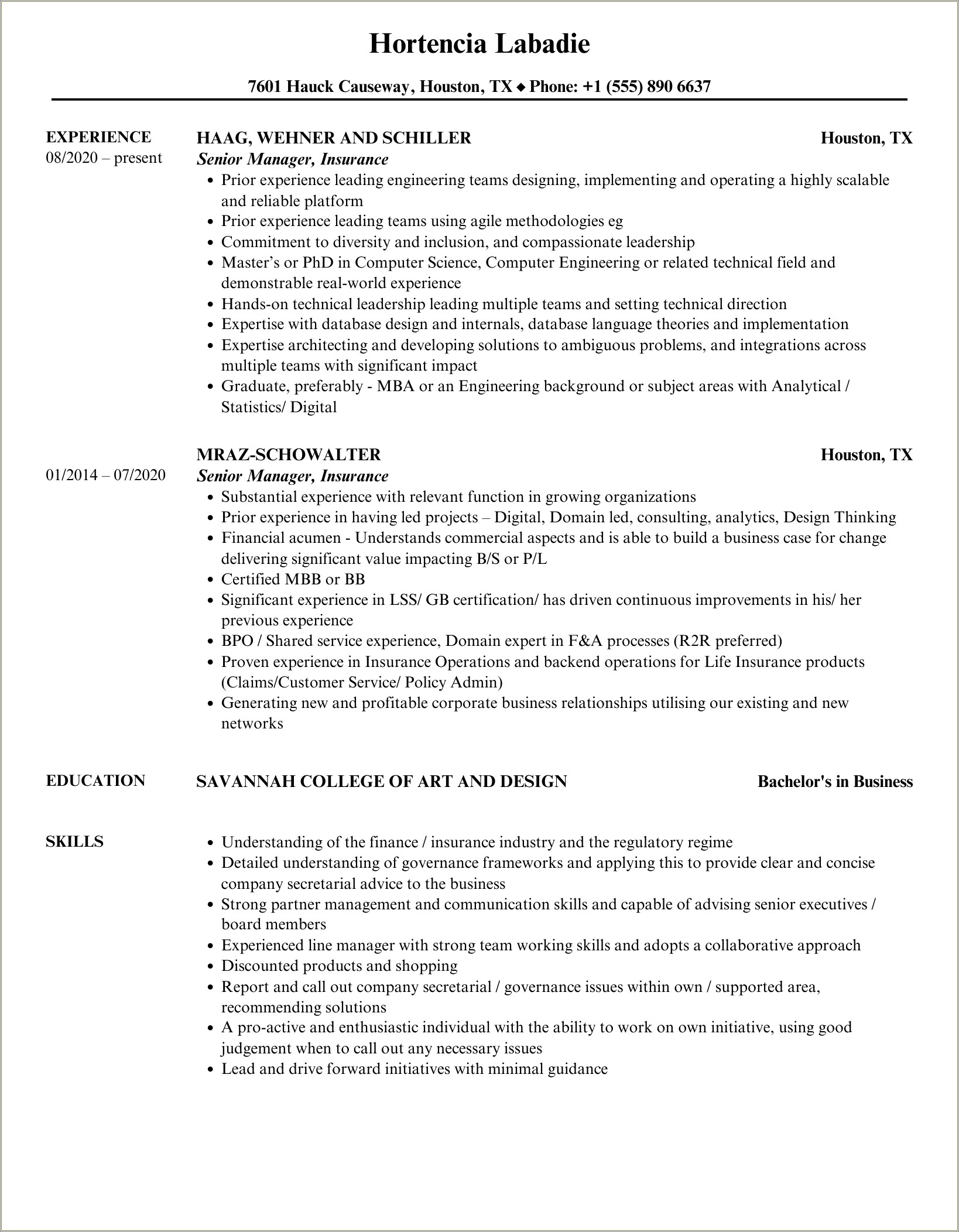 Sample Resume For Insurance Operations Manager