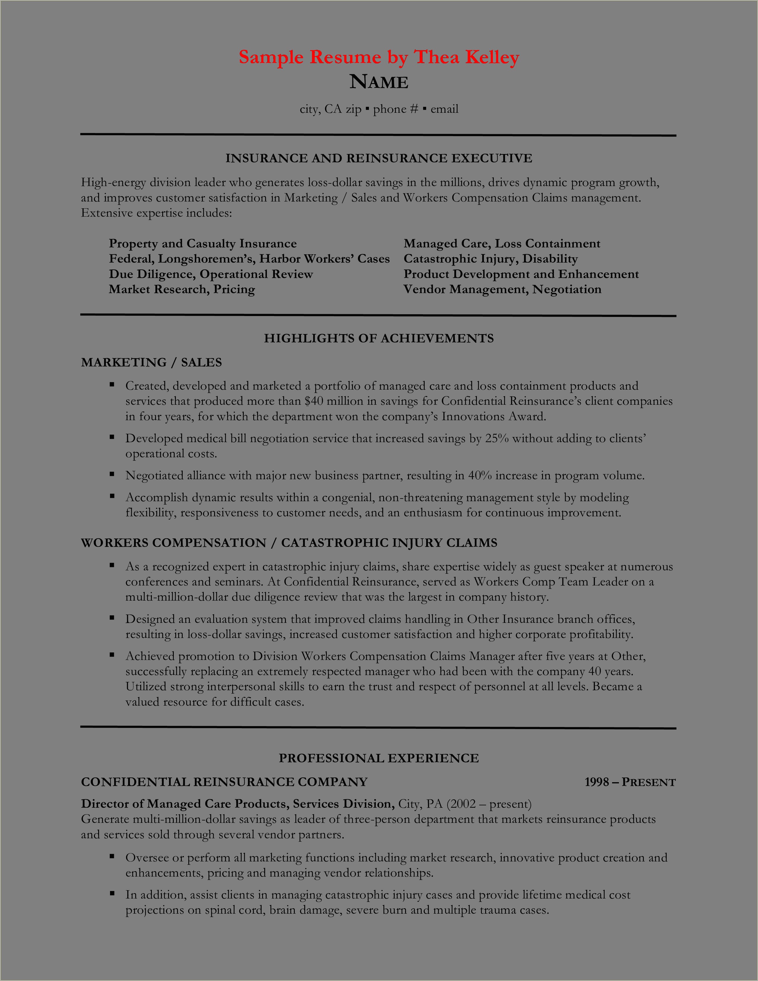 Sample Resume For Insurance Sales Executive