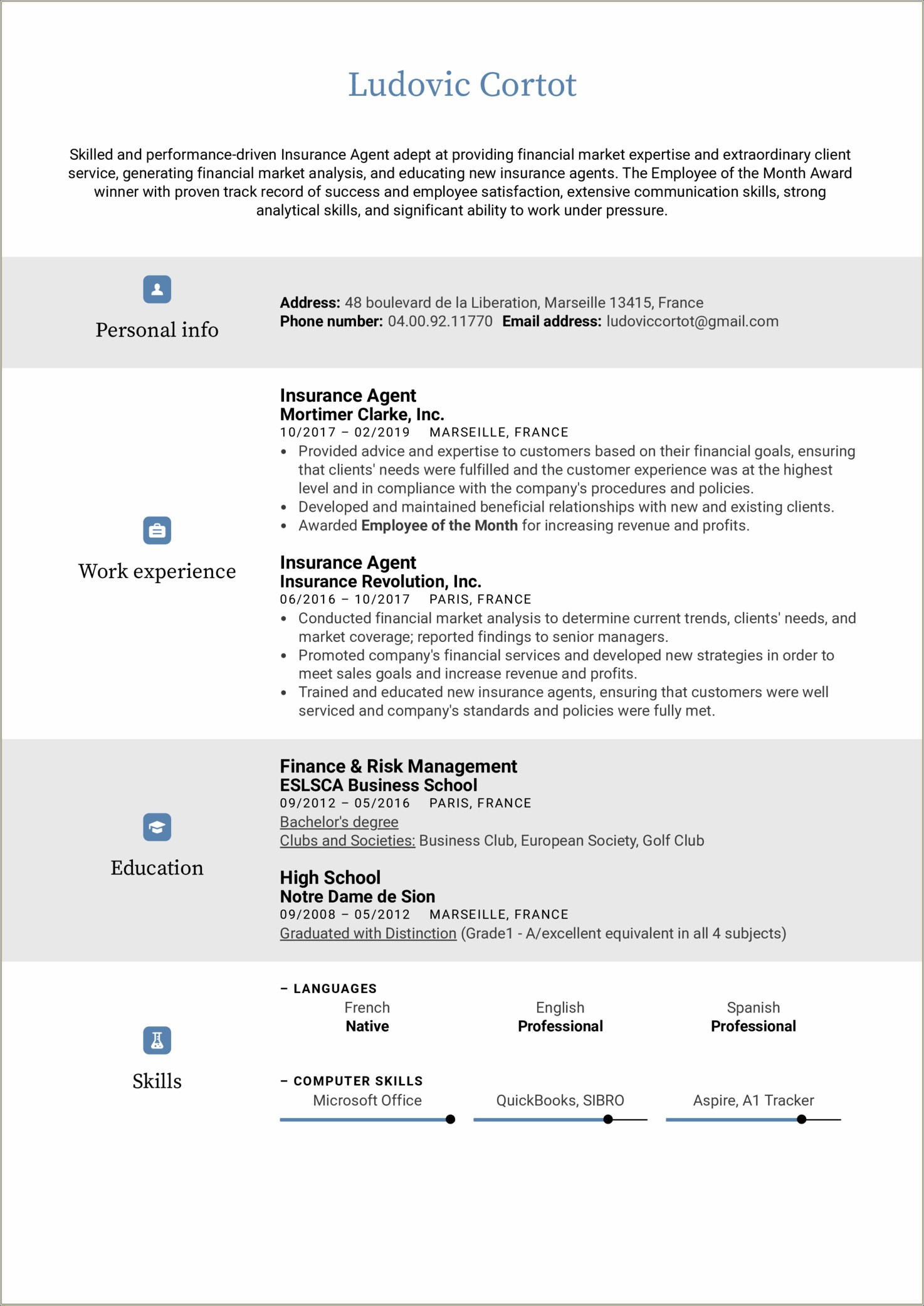 Sample Resume For Insurance Sales Manager
