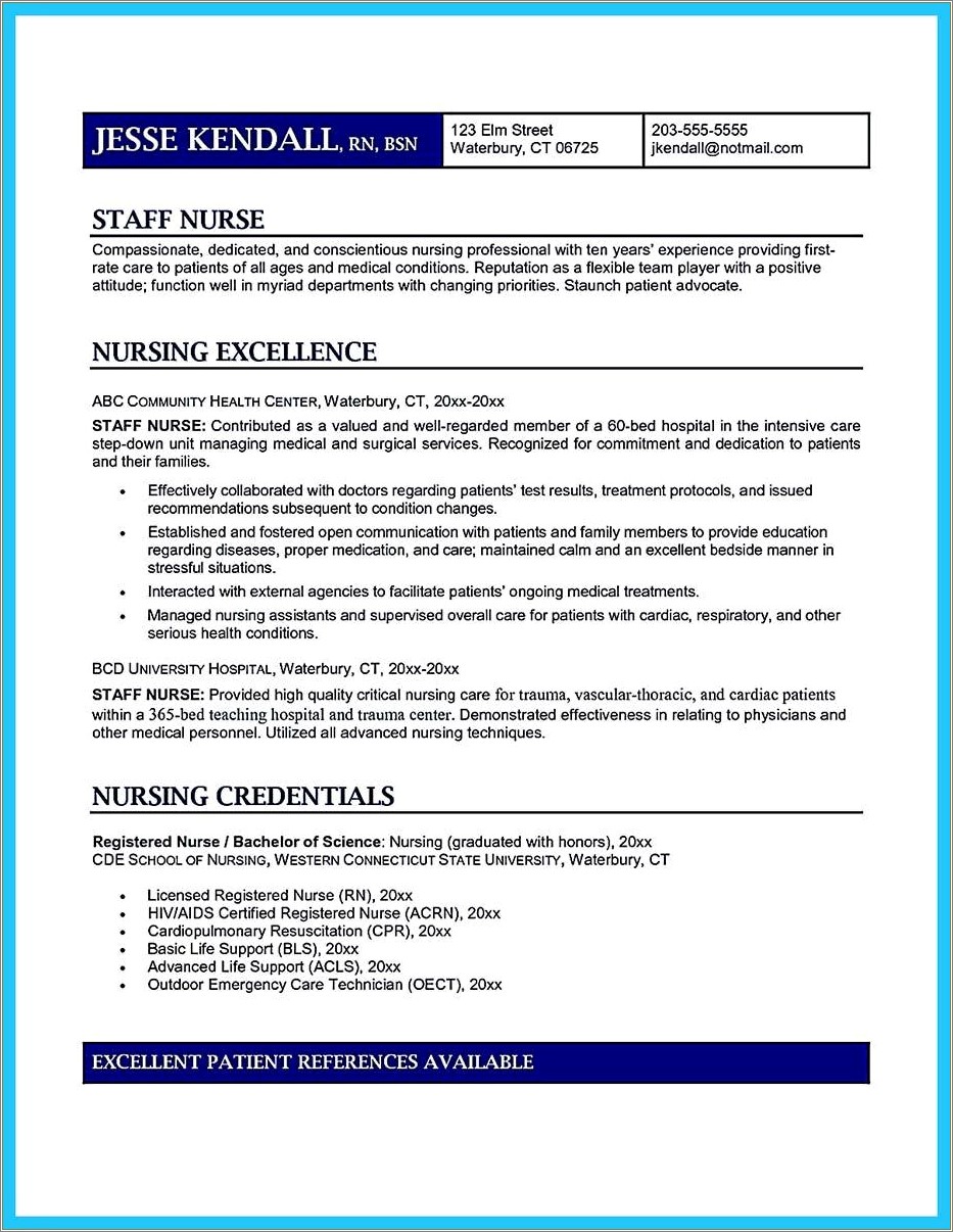 Sample Resume For Intensive Care Nurse