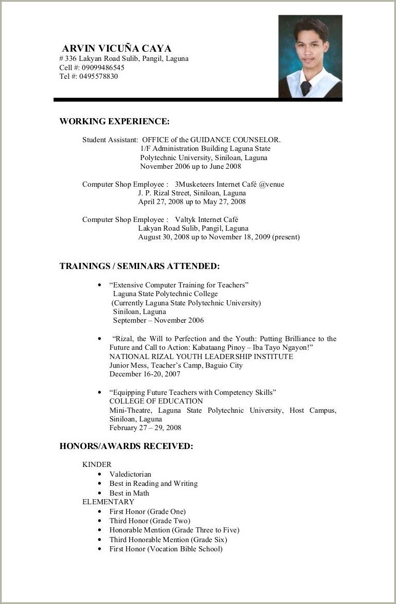 Sample Resume For Internet Cafe Attendant