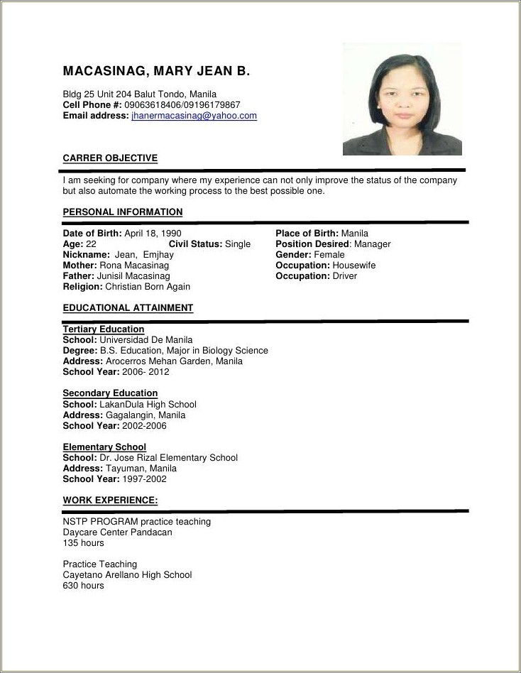 Sample Resume For It Job Applications