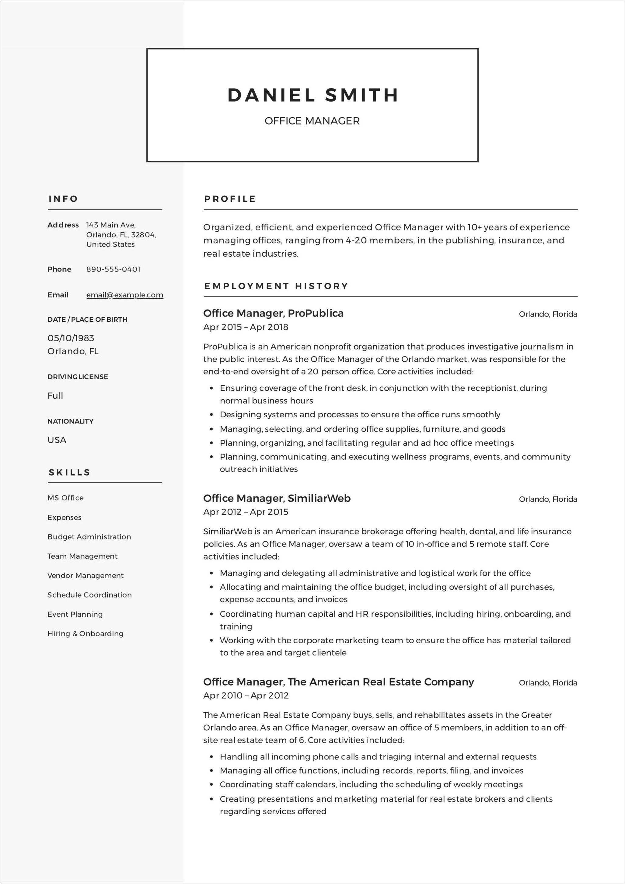 Sample Resume For It Manager Position