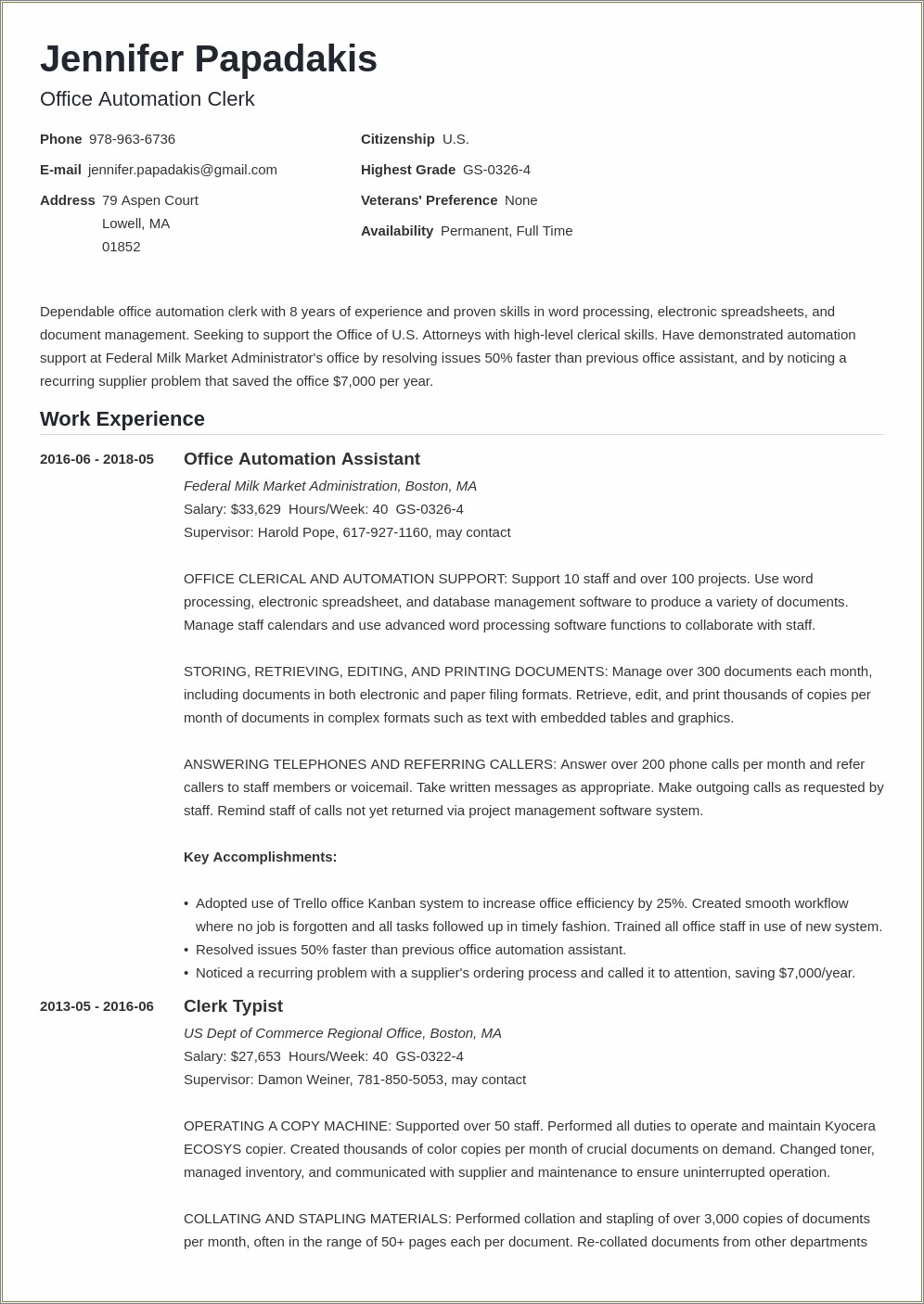 Sample Resume For Jobs In Usa