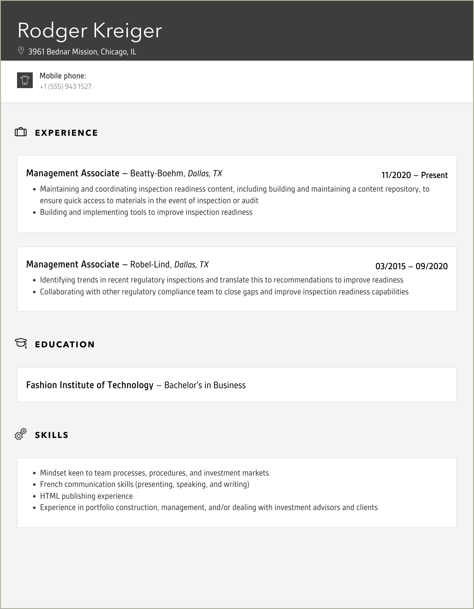 Sample Resume For Keeping Management In The Loop