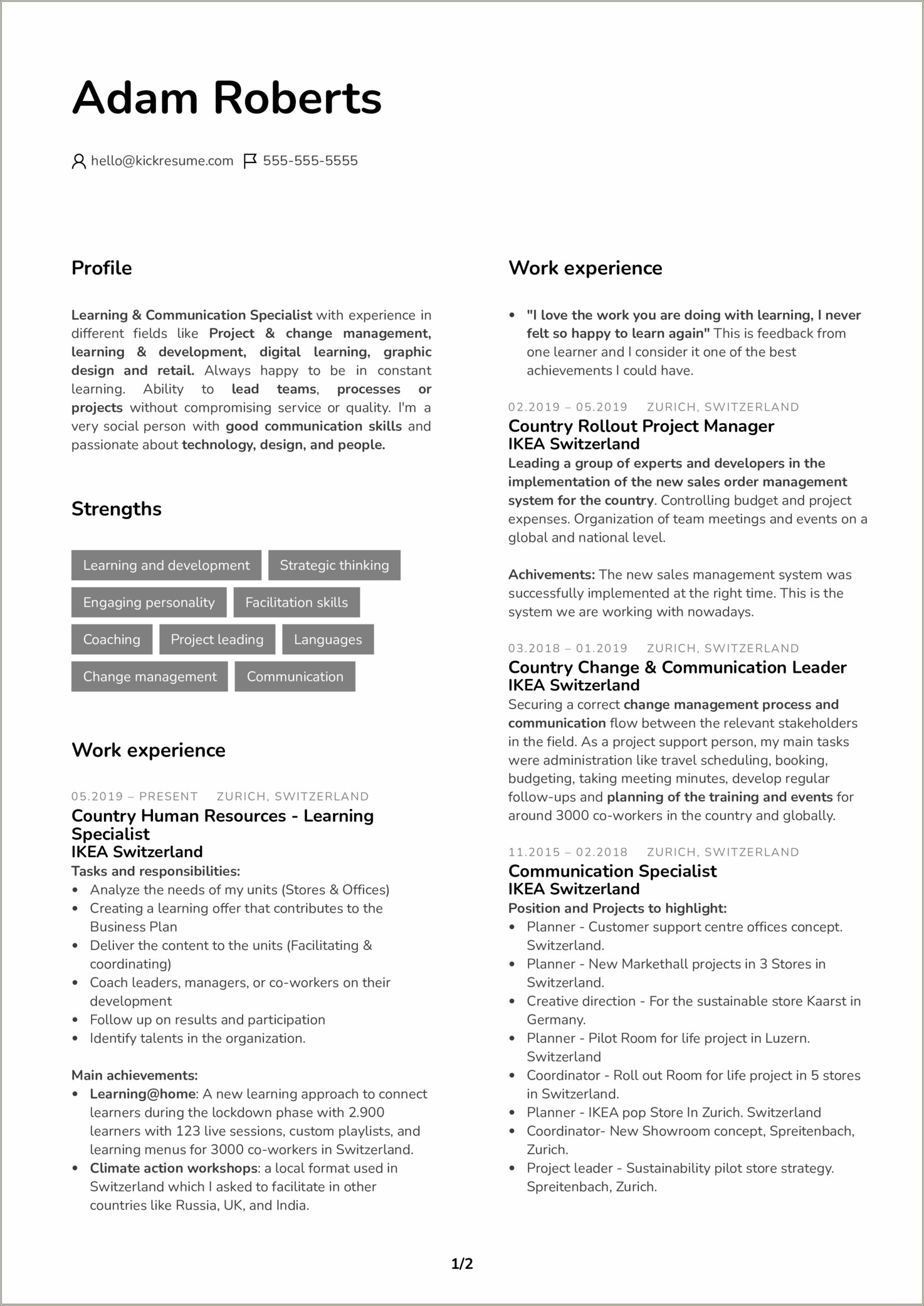 Sample Resume For Learning And Development Specialist