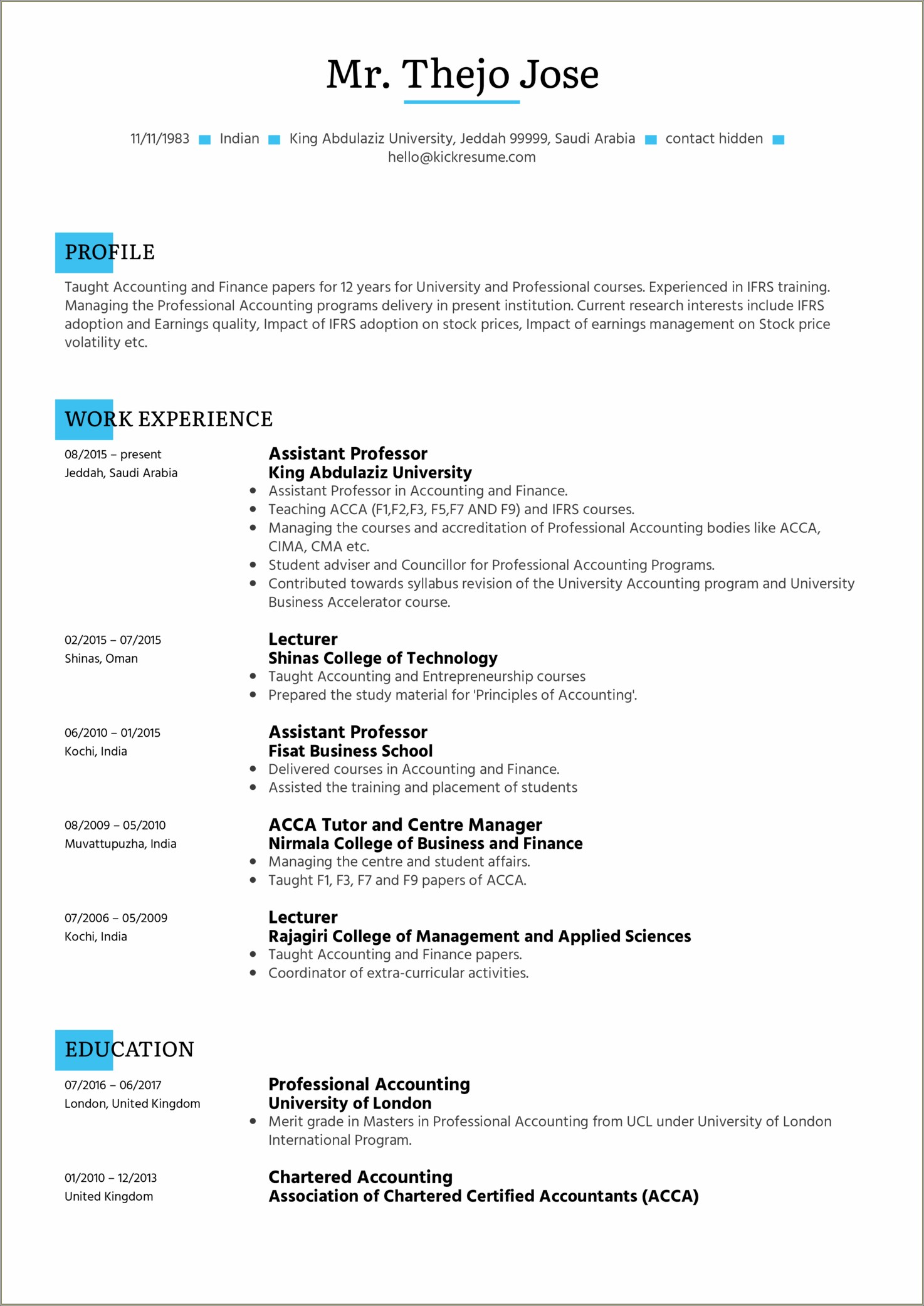 Sample Resume For Lecturer Post In Management College
