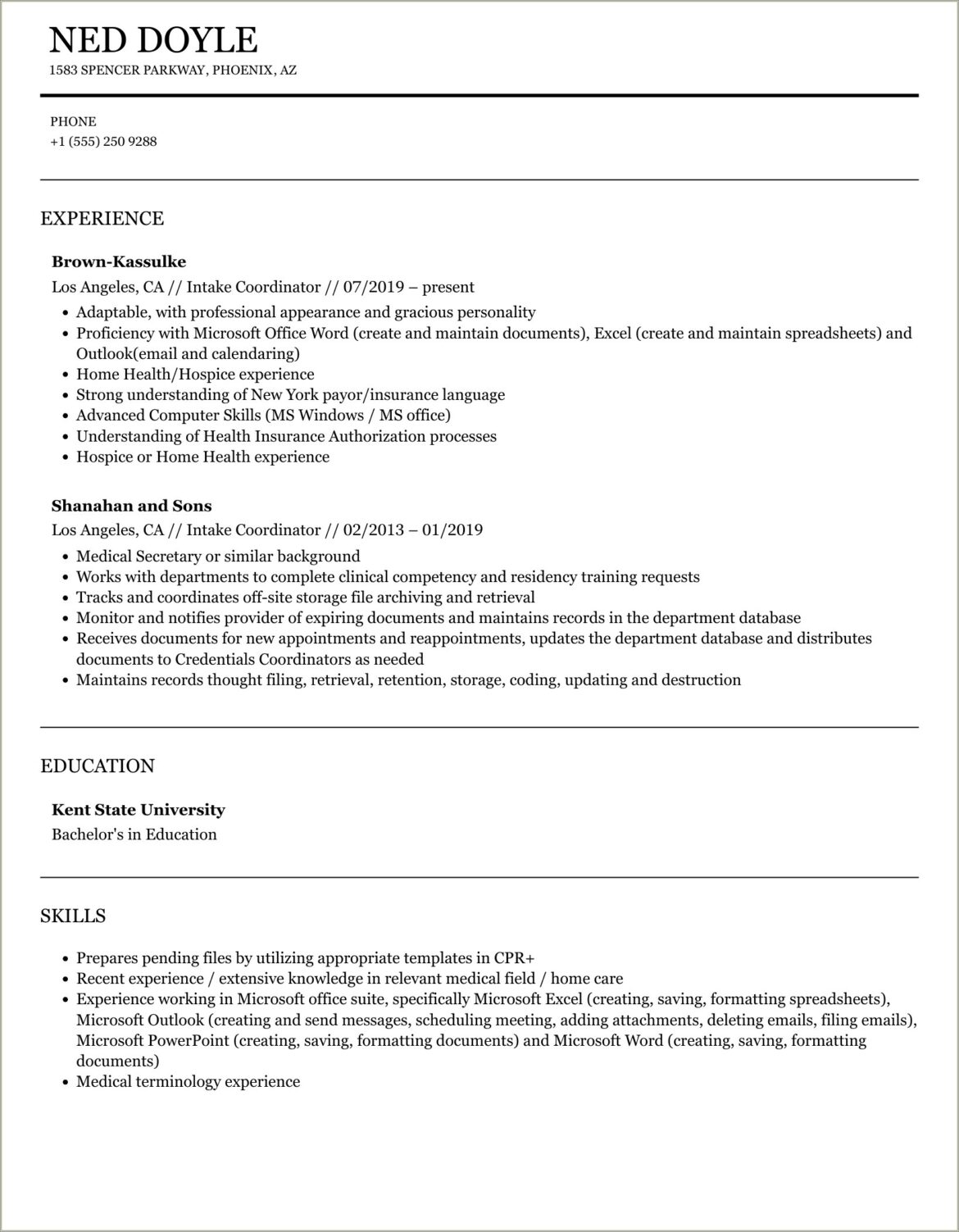 Sample Resume For Legal Intake Coordinator