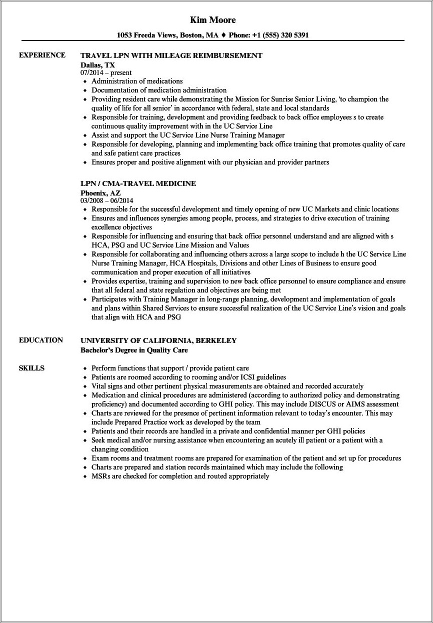 Sample Resume For Lpn With Experience